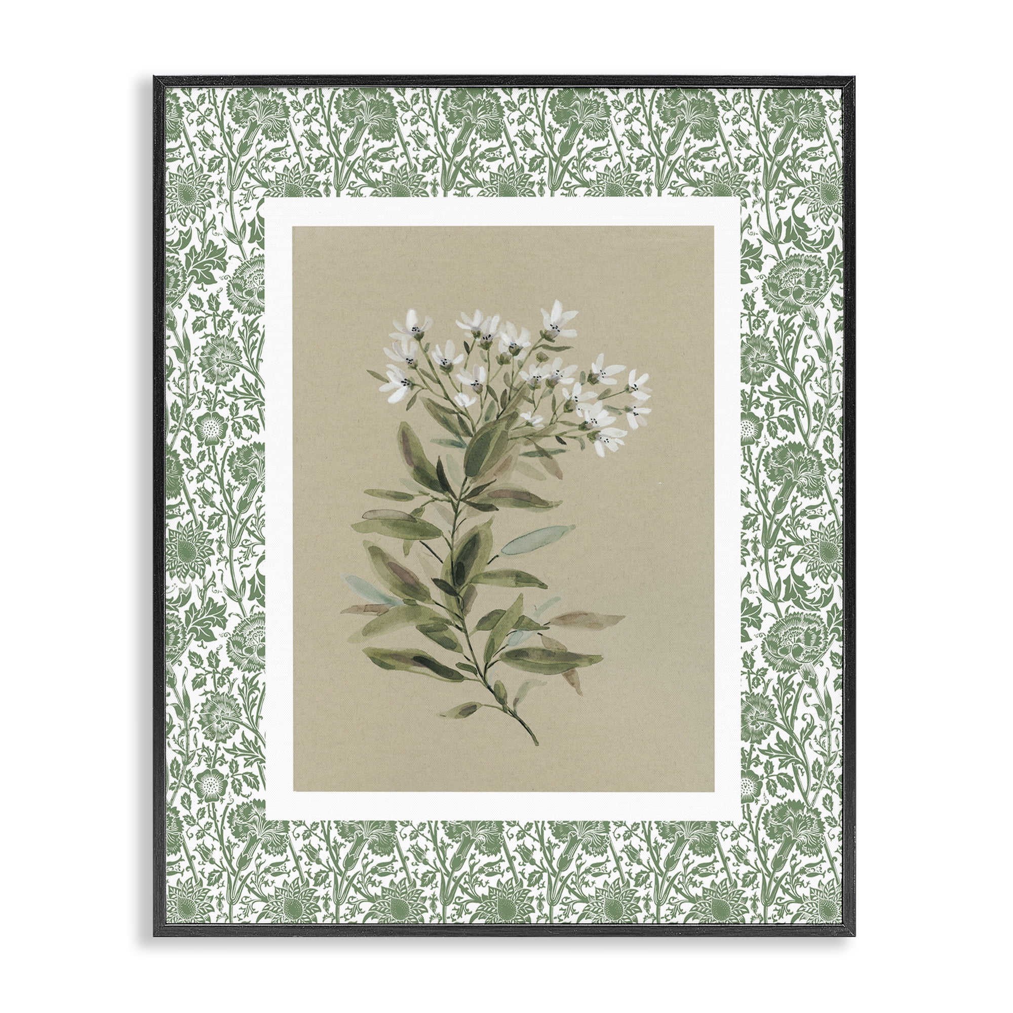 Stupell Industries Green Botanical Pattern Black Framed Giclee Art, design by Carol Robinson