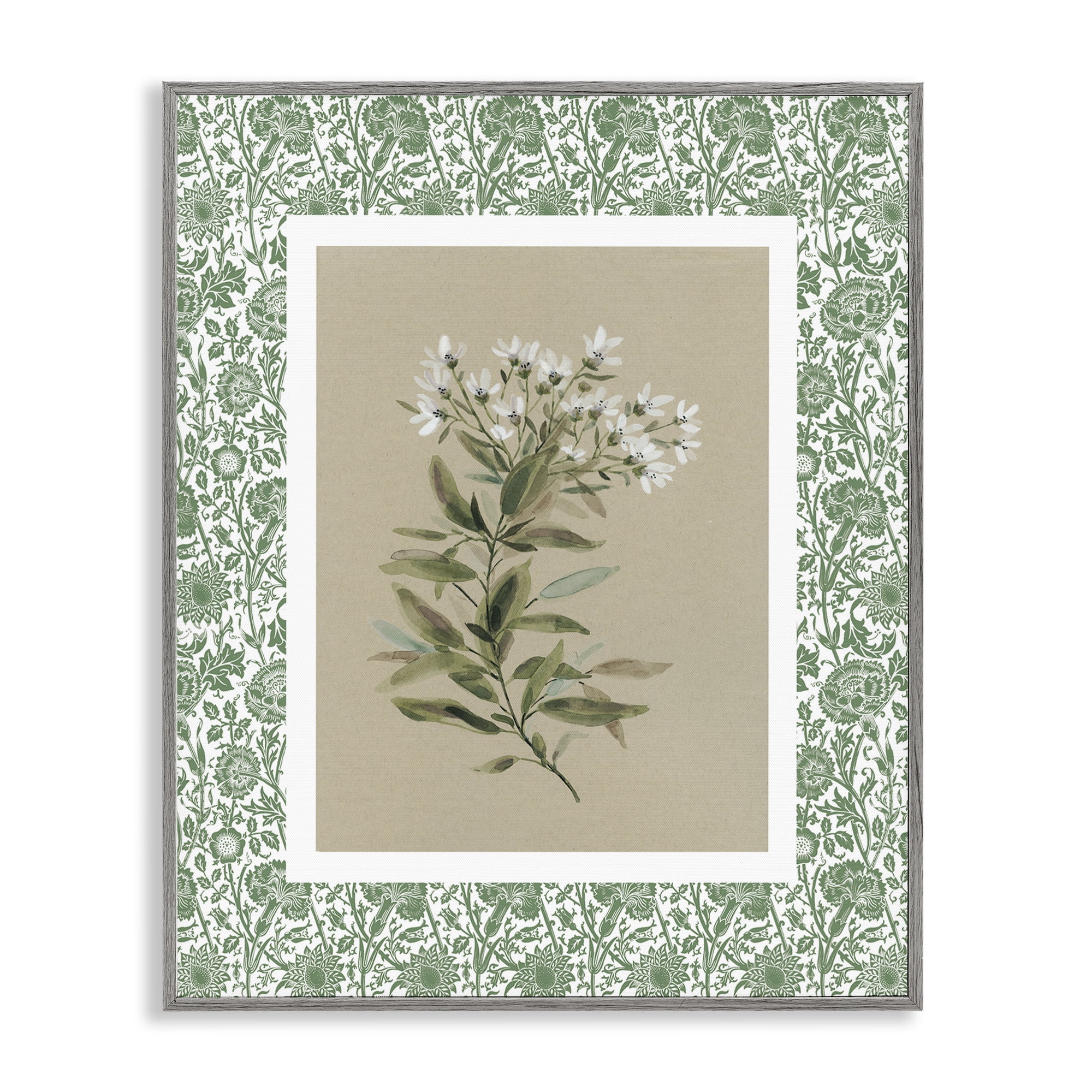 Stupell Industries Green Botanical Pattern Gray Framed Giclee Art, design by Carol Robinson