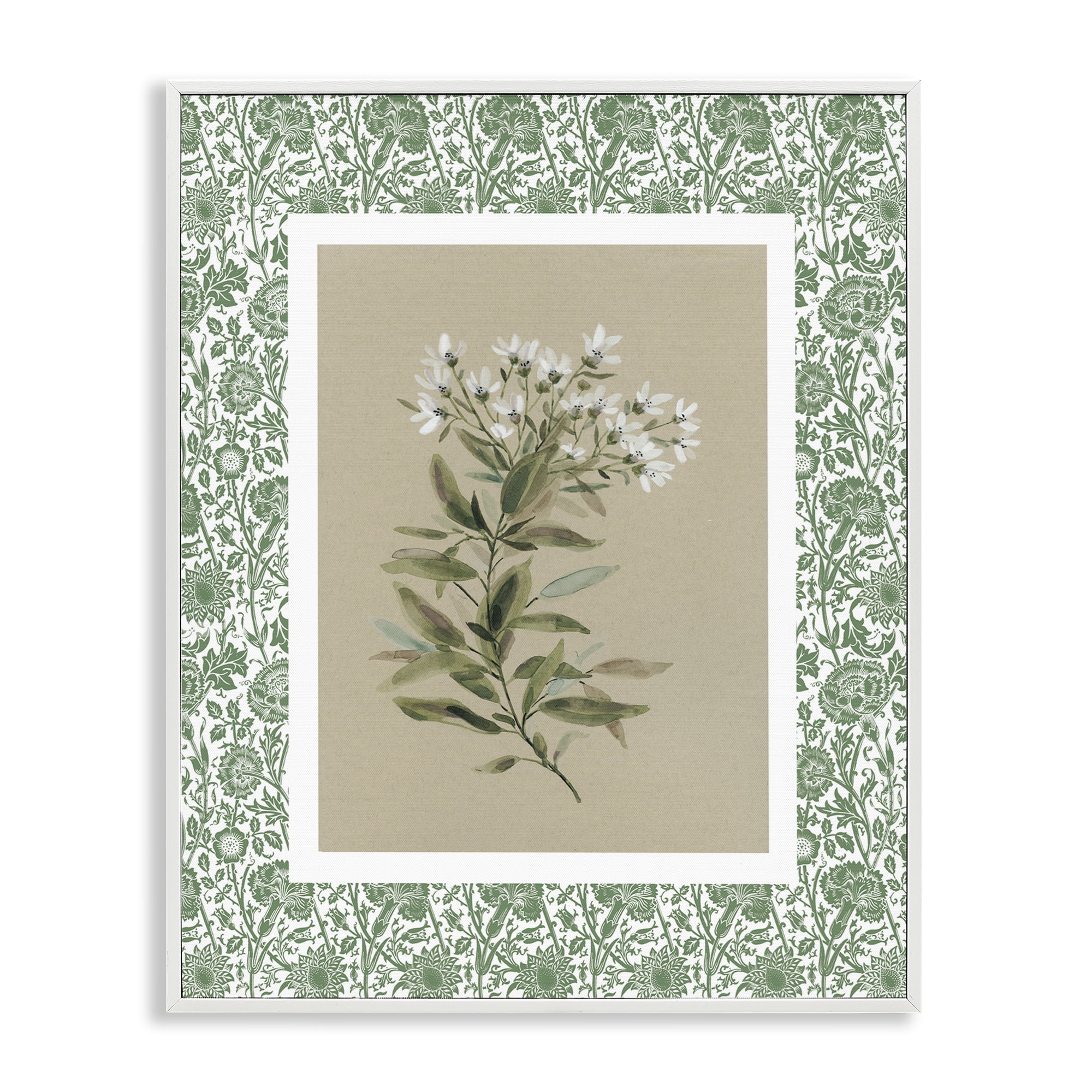 Stupell Industries Green Botanical Pattern White Framed Giclee Art, design by Carol Robinson