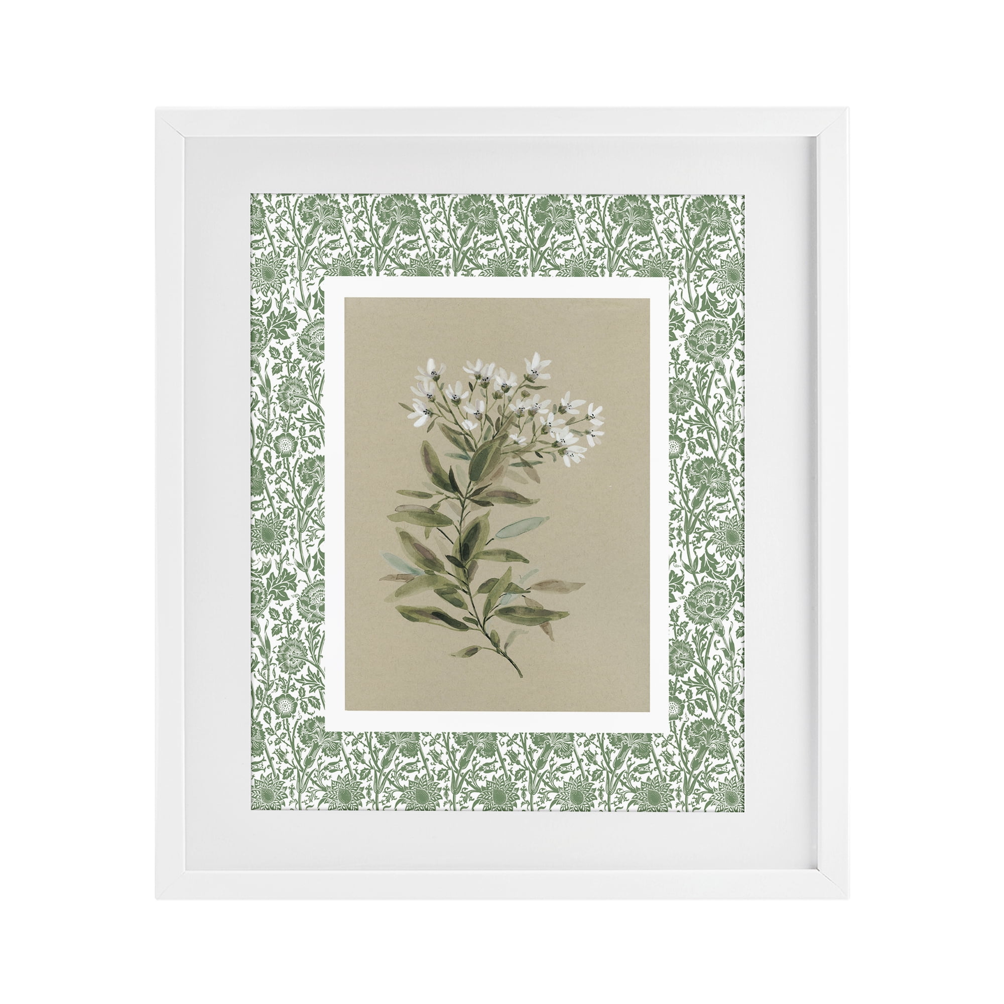 Stupell Industries Green Botanical Pattern White Framed Print Under Glass, design by Carol Robinson