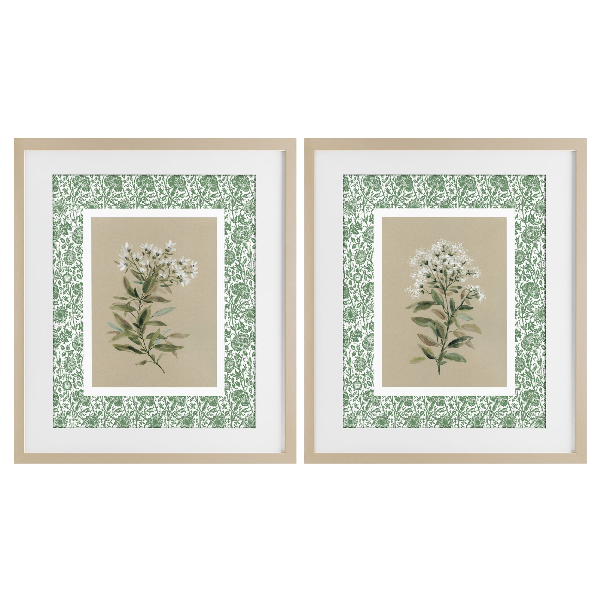 Stupell Industries Green Botanical Patterned Florals 2 Piece Birch Framed Print Under Glass Set, design by Carol Robinson