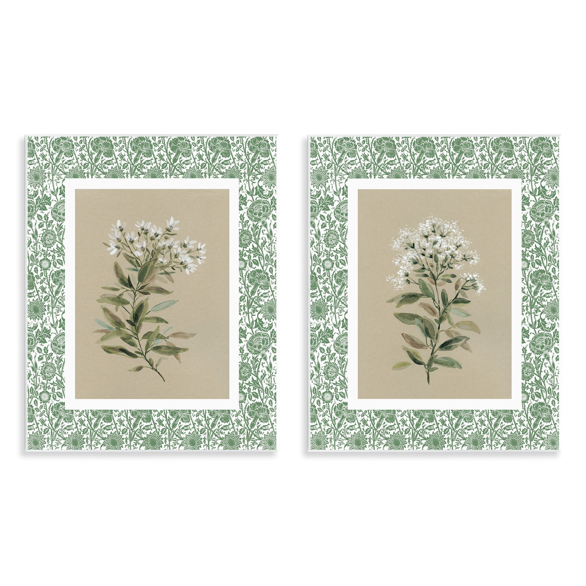 Stupell Industries Green Botanical Patterned Florals 2 Piece Wall Plaque Art Set, design by Carol Robinson