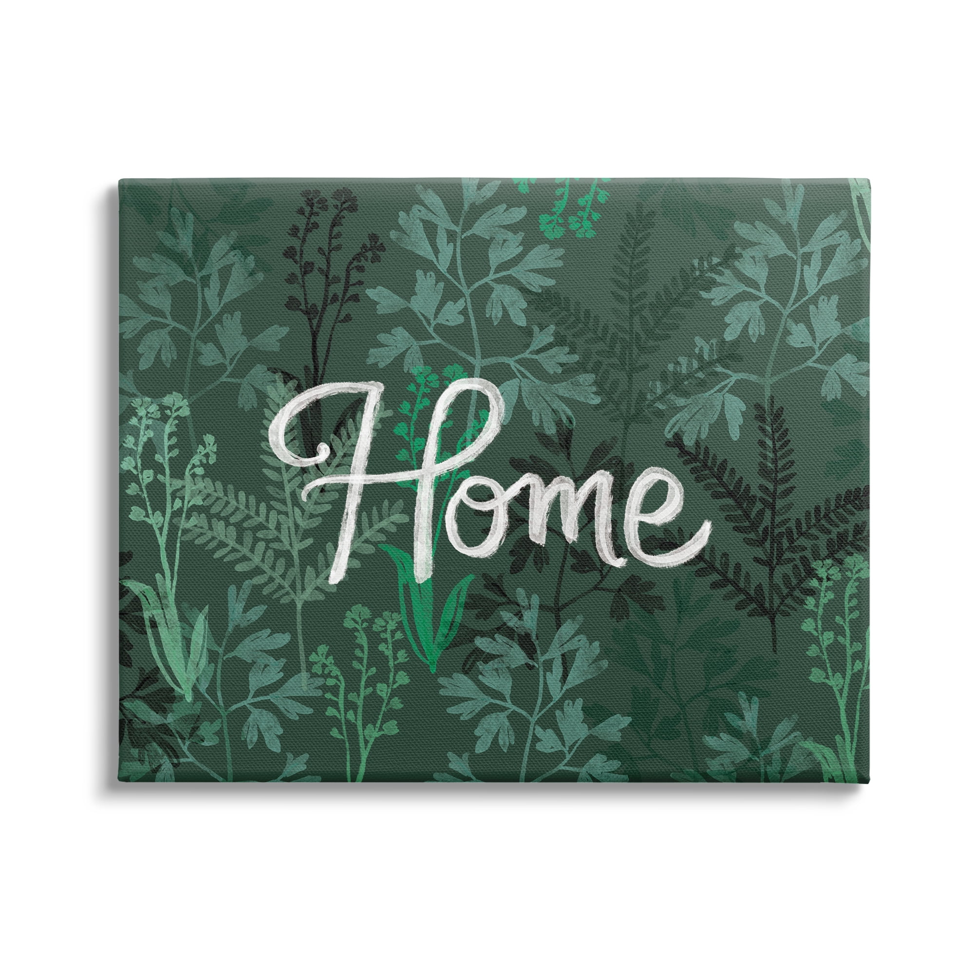 Green Botanicals Calligraphy Cottage Design Canvas Wall Art