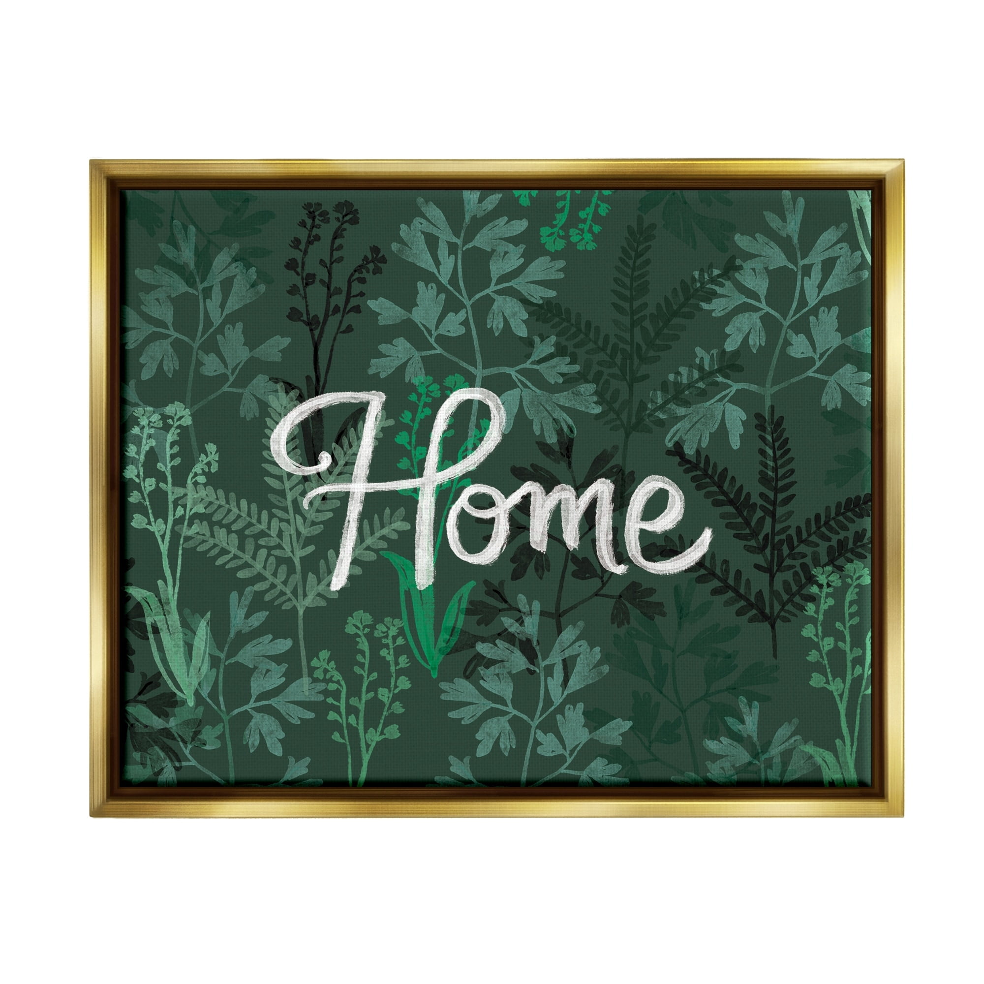 Stupell Industries Green Botanicals Plants Home Calligraphy Cottage Design Graphic Art Metallic Gold Floating Framed Canvas Print Wall Art, Design by Ilaria Benedetti