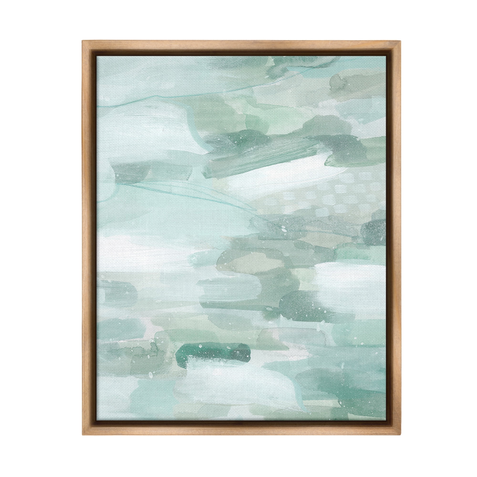 Stupell Industries Green Brush Strokes Abstract Painting Brown Floater Framed Canvas Art Print Wall Art, 17 x 21