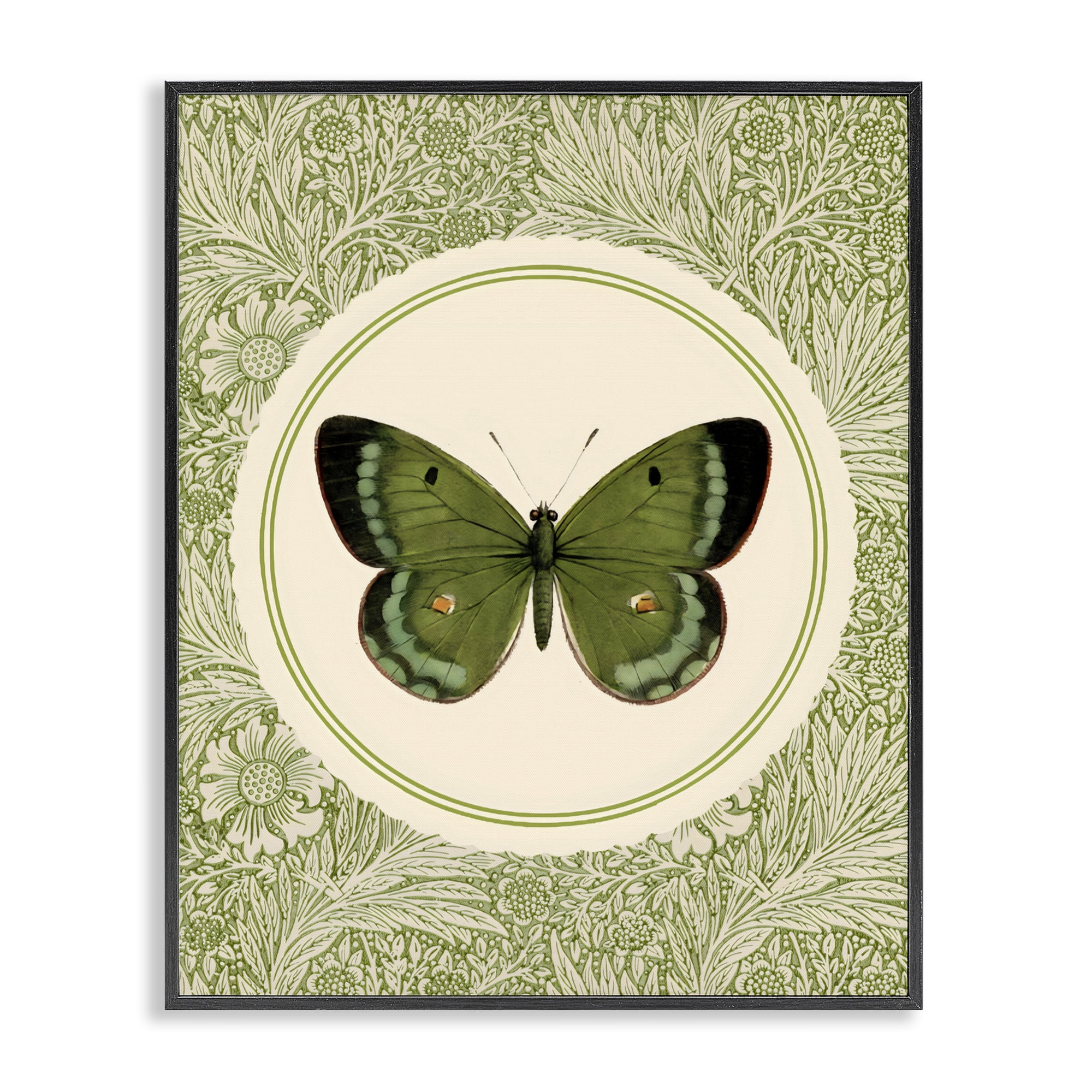 Stupell Industries Green Butterfly Botanical Medallion Black Framed Giclee Art, design by LSR Design Studio