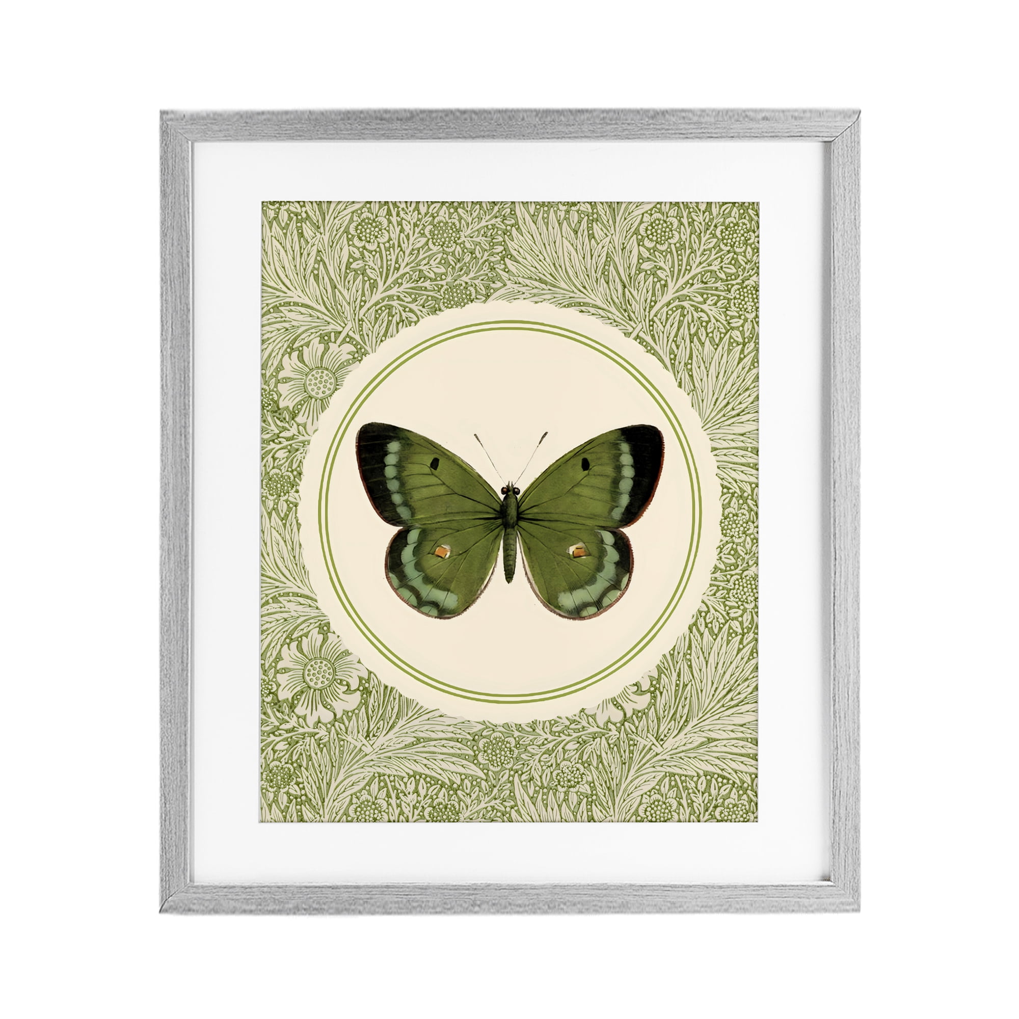 Stupell Industries Green Butterfly Botanical Medallion Gray Framed Print Under Glass, design by LSR Design Studio