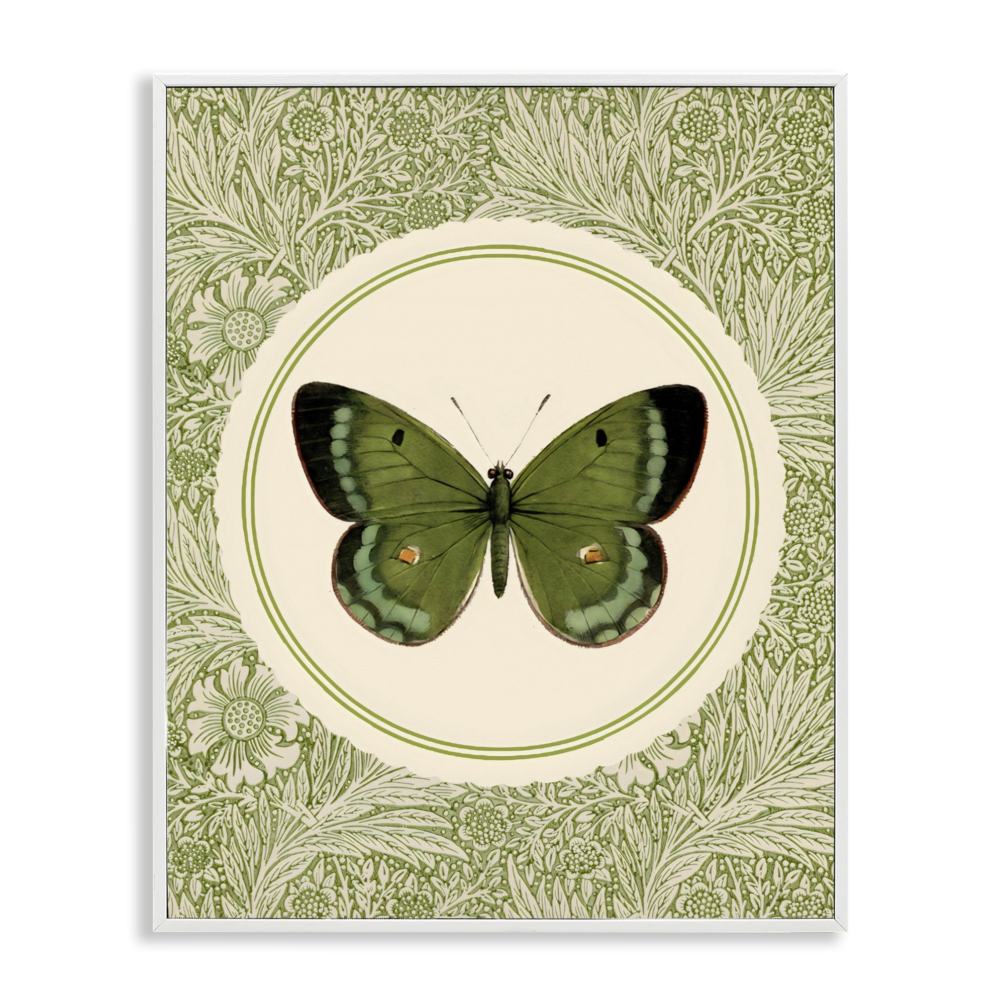 Stupell Industries Green Butterfly Botanical Medallion White Framed Giclee Art, design by LSR Design Studio
