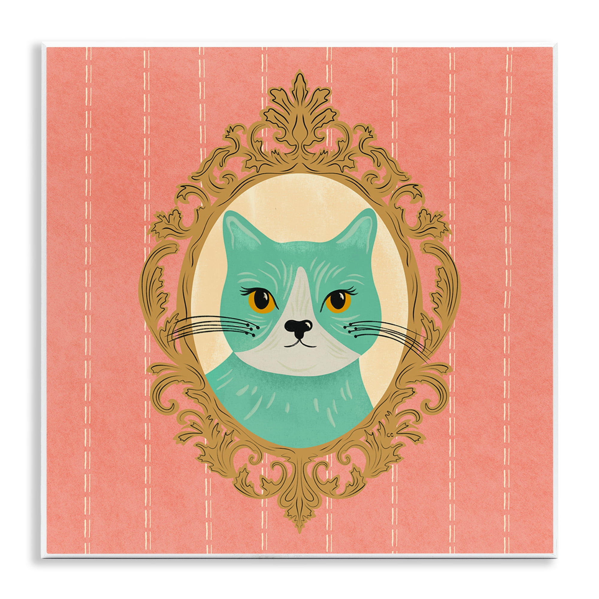 Stupell Industries Green Cat Portrait Animals Painting Unframed Art Print Wall Art, 12 x 12