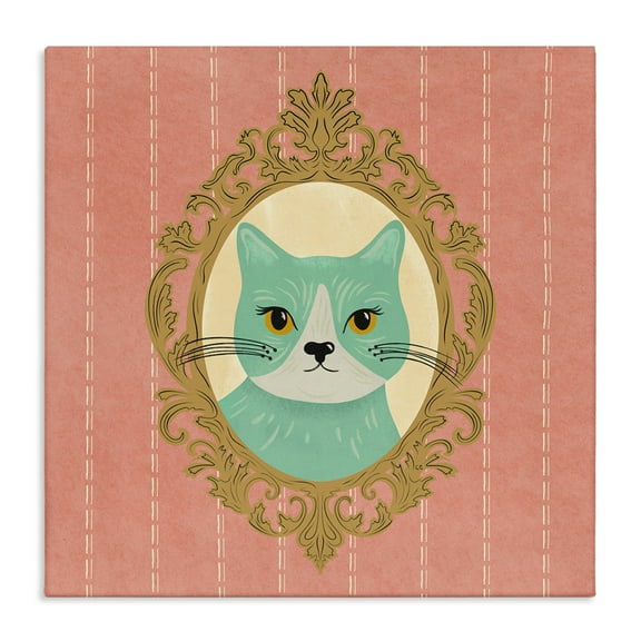 Stupell Industries Green Cat Portrait Animals Painting Wrapped Canvas Art Print Wall Art, 17 x 17