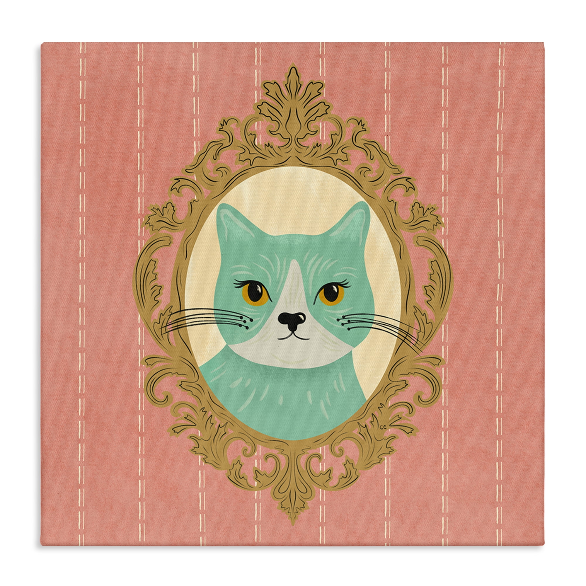 Stupell Industries Green Cat Portrait Animals Painting Wrapped Canvas Art Print Wall Art, 36 x 36