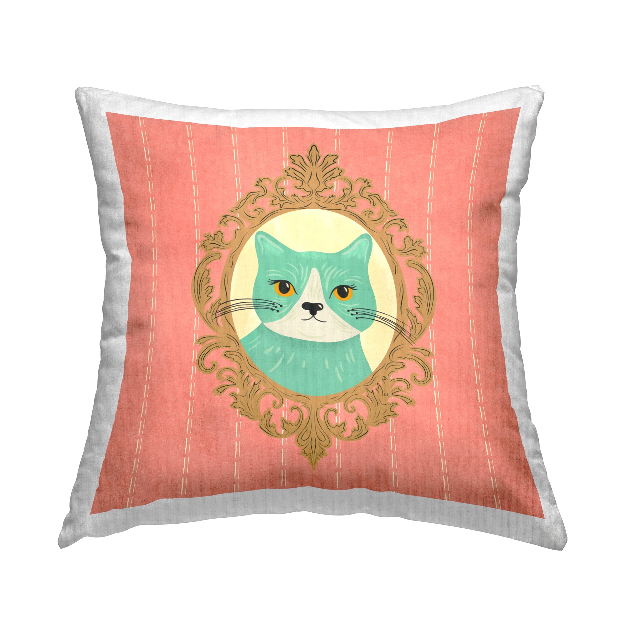 Stupell Industries Green Cat Portrait Decorative Printed Throw Pillow Design by Carrie Cantwell.