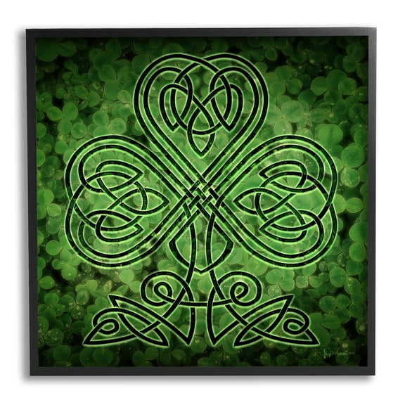 Stupell Industries Green Celtic Shamrock Knot Abstract Painting Black Framed Art Print Wall Art, 12 x 12