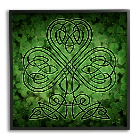 Stupell Industries Green Celtic Shamrock Knot Abstract Painting Black Framed Art Print Wall Art, 17 x 17