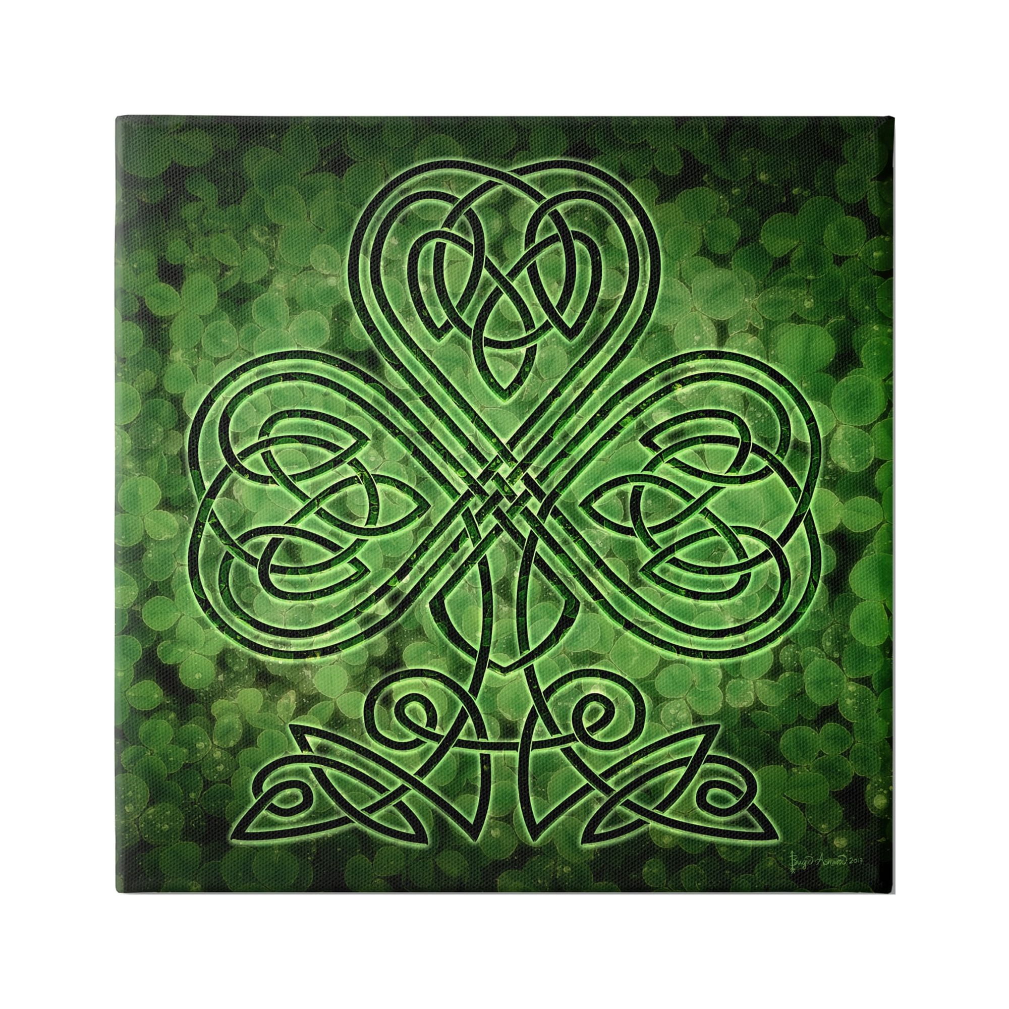 Stupell Industries Green Celtic Shamrock Knot Abstract Painting Gallery Wrapped Canvas Art Print Wall Art, 17 x 17