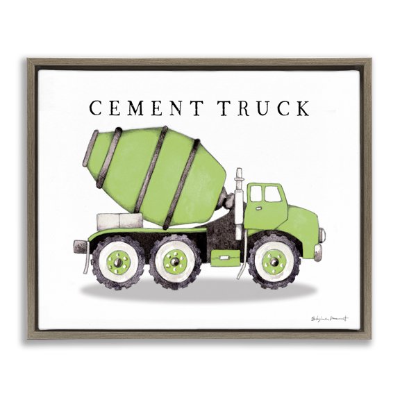 Stupell Industries Green Cement Truck Construction Art for Kids Painting Brown Floater Framed Canvas Art Print Wall Art, 21 x 17