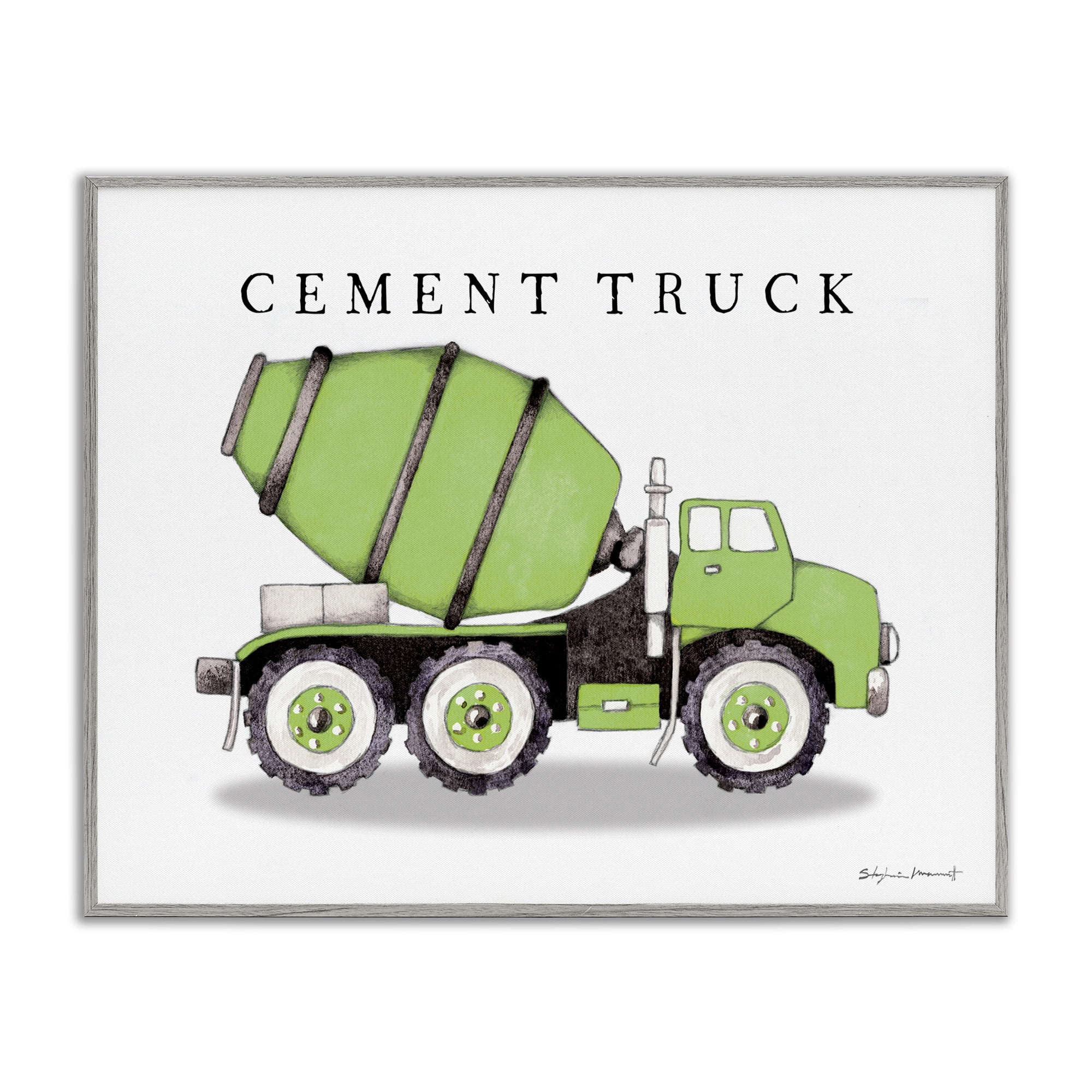 Stupell Industries Green Cement Truck Construction Art for Kids Painting Gray Framed Art Print Wall Art, 30 x 24