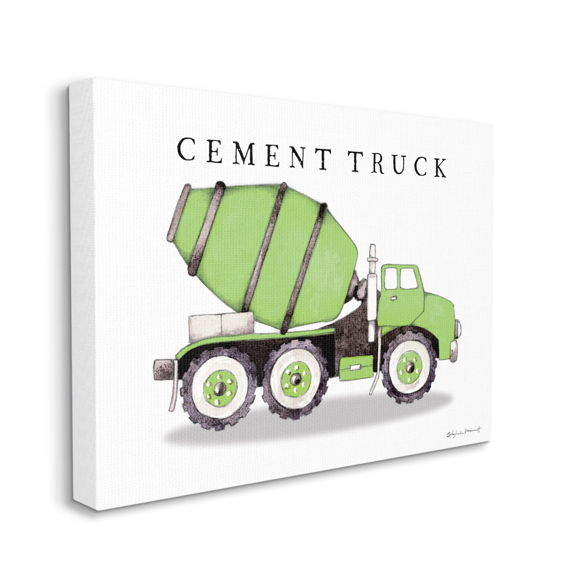 Stupell Industries Green Cement Truck Mixer Classic Construction Vehicle Transportation Painting Gallery Wrapped Canvas Art Print Wall Art, 16 x 20