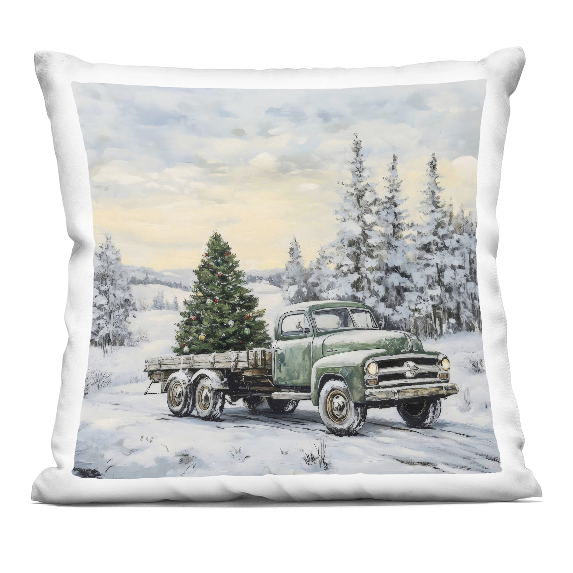 Stupell Industries Green Christmas Tree Truck Decorative Printed Throw Pillow, design by Petal Prints Design