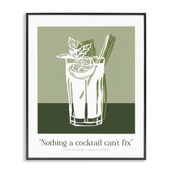 Stupell Industries Green Cocktail Can't Fix Black Framed Giclee Art design by Lettered and Lined, 14 x 11