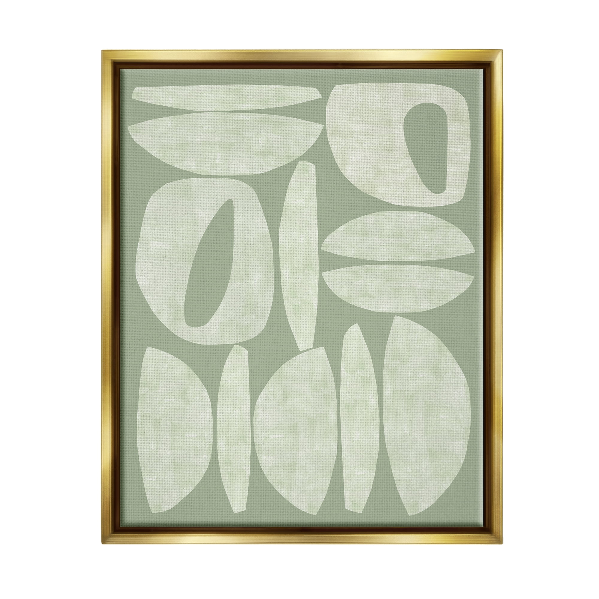Stupell Industries Green Contemporary Shapes Abstract Painting Gold Floater Framed Canvas Art Print Wall Art, 17 x 21