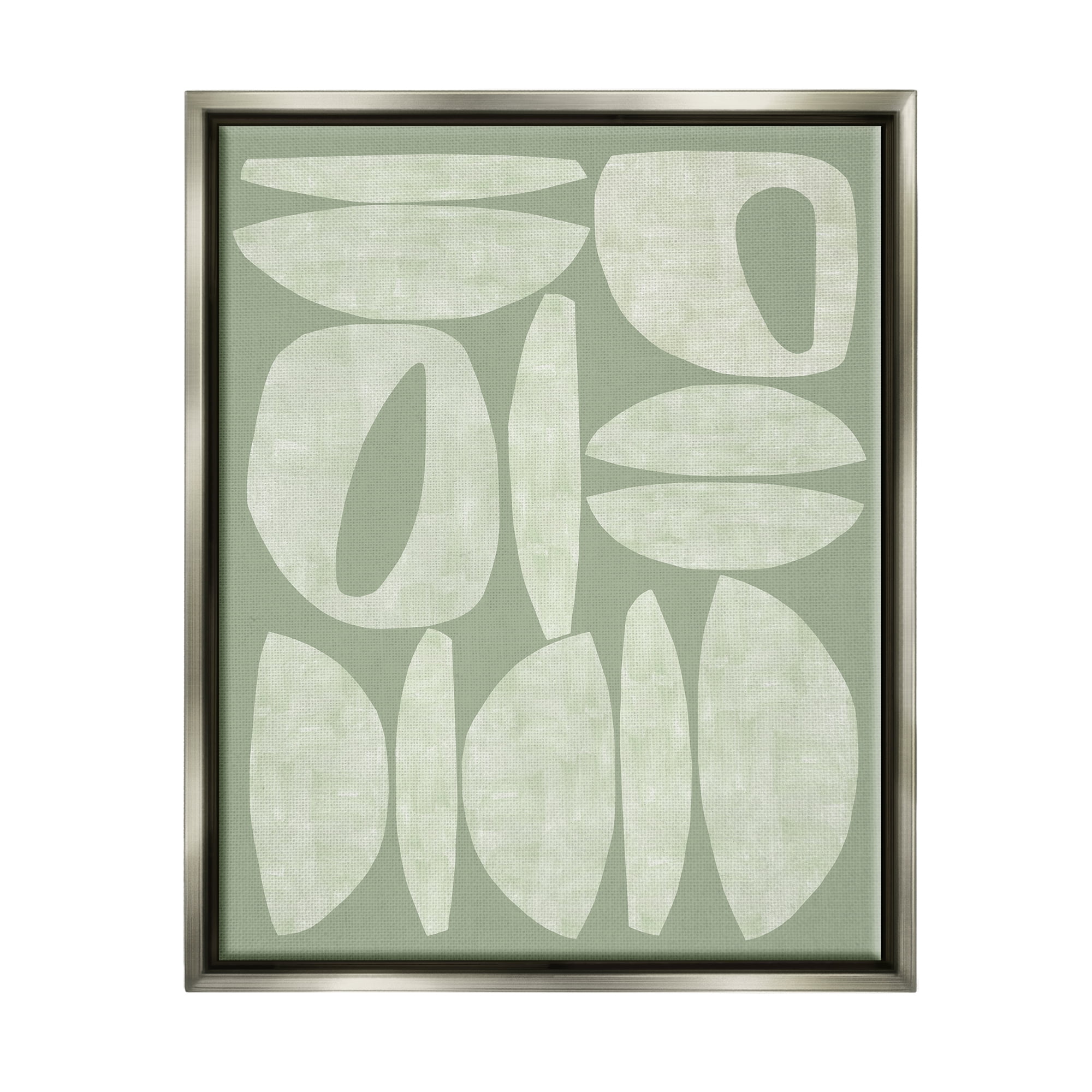 Stupell Industries Green Contemporary Shapes Abstract Painting Gray Floater Framed Canvas Art Print Wall Art, 17 x 21