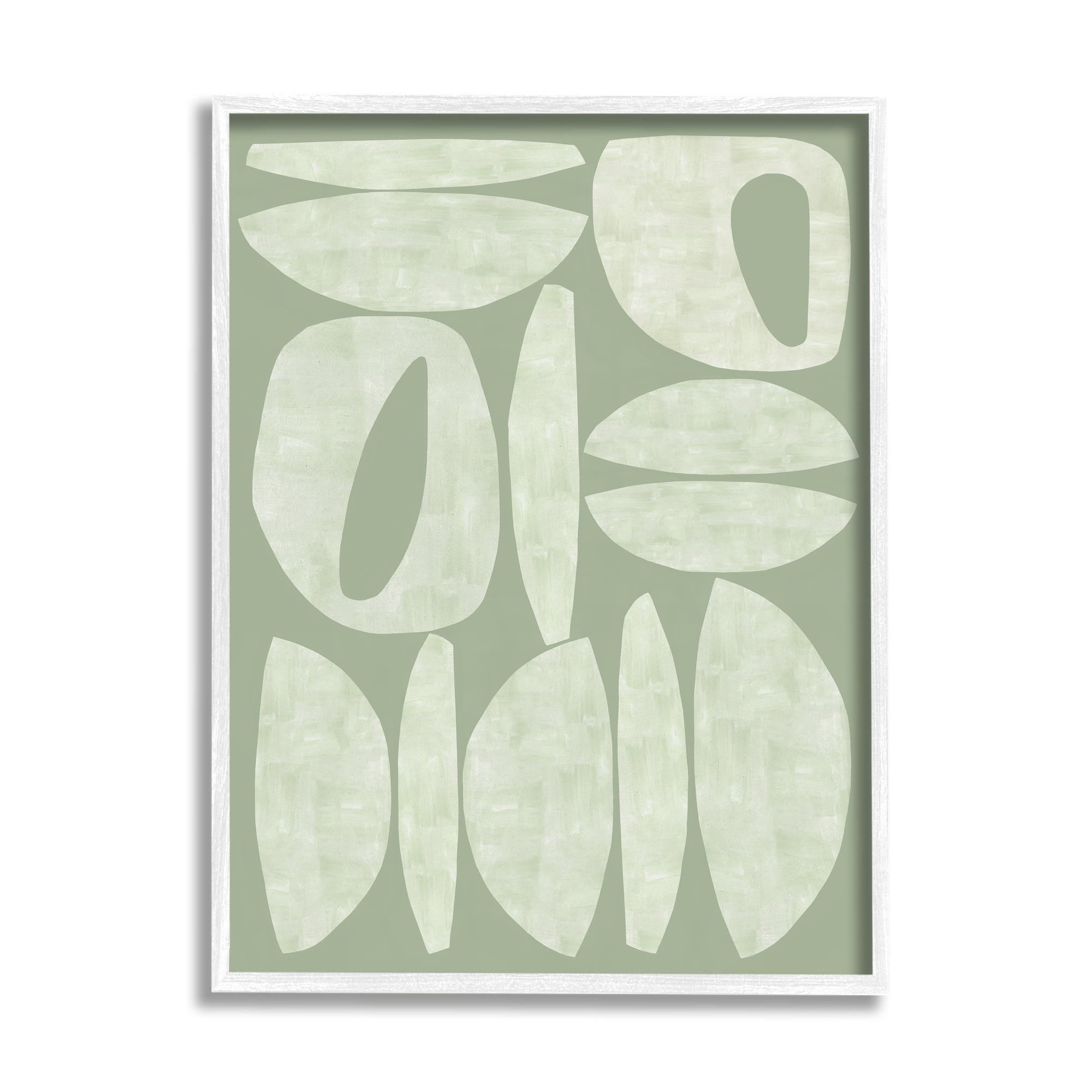Stupell Industries Green Contemporary Shapes Abstract Painting White Framed Art Print Wall Art, 24 x 30