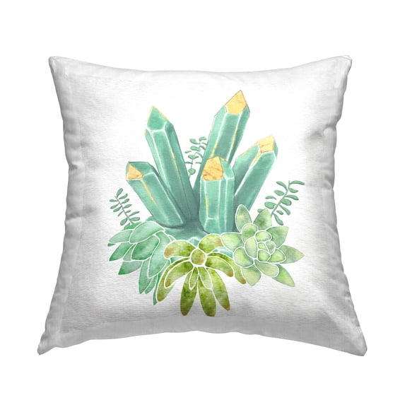 Stupell Industries Green Crystal Shards Blooming Succulent Plants Design by Ziwei Li Throw Pillow