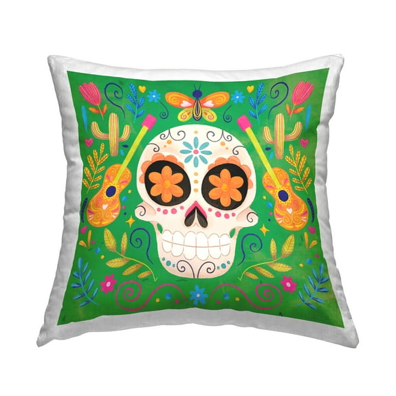 Stupell Industries Green Day Of Dead Patterned Skull Printed Throw Pillow Design by ND Art