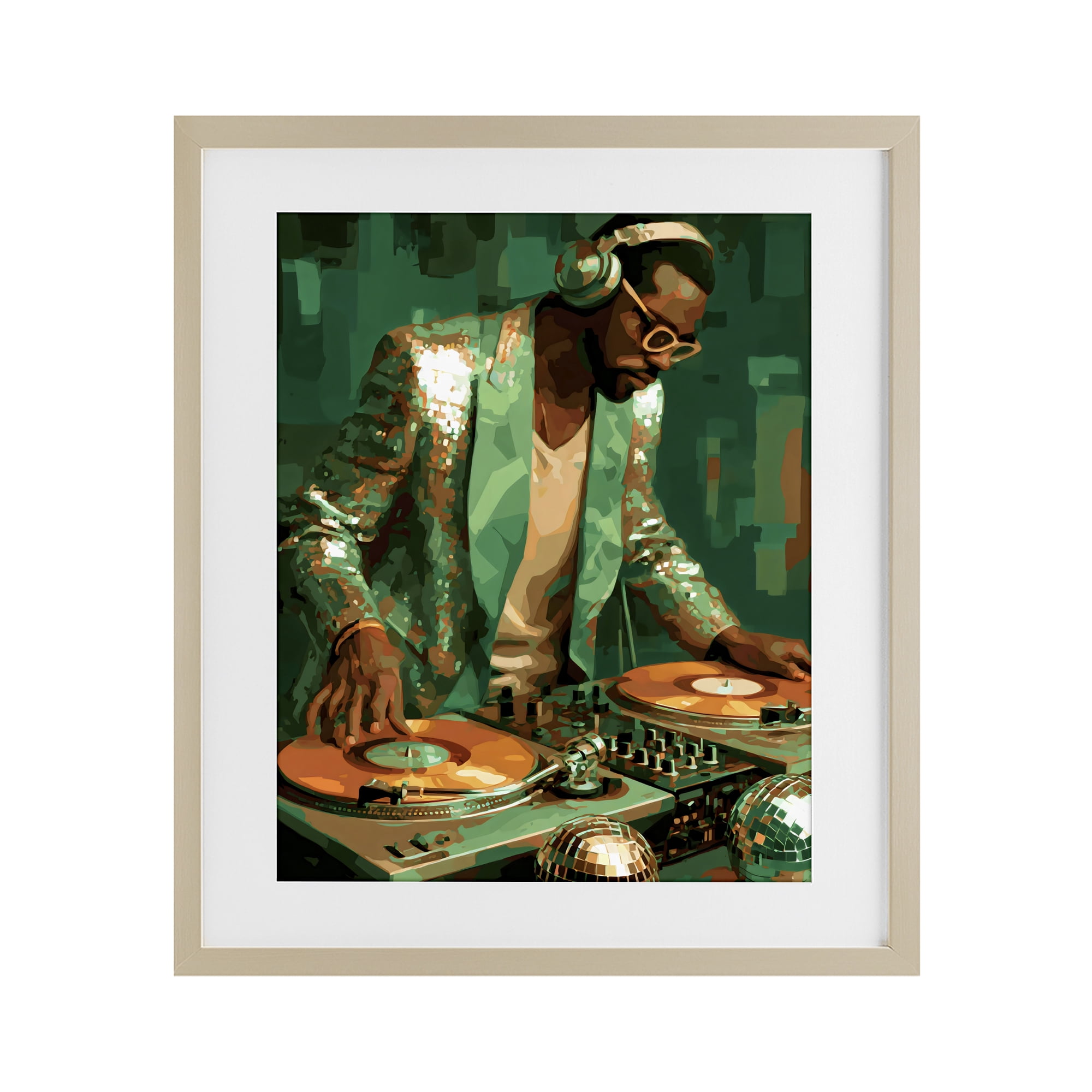 Stupell Industries Green Disco DJ Music Birch Framed Print Under Glass, design by Franklyn Gregory