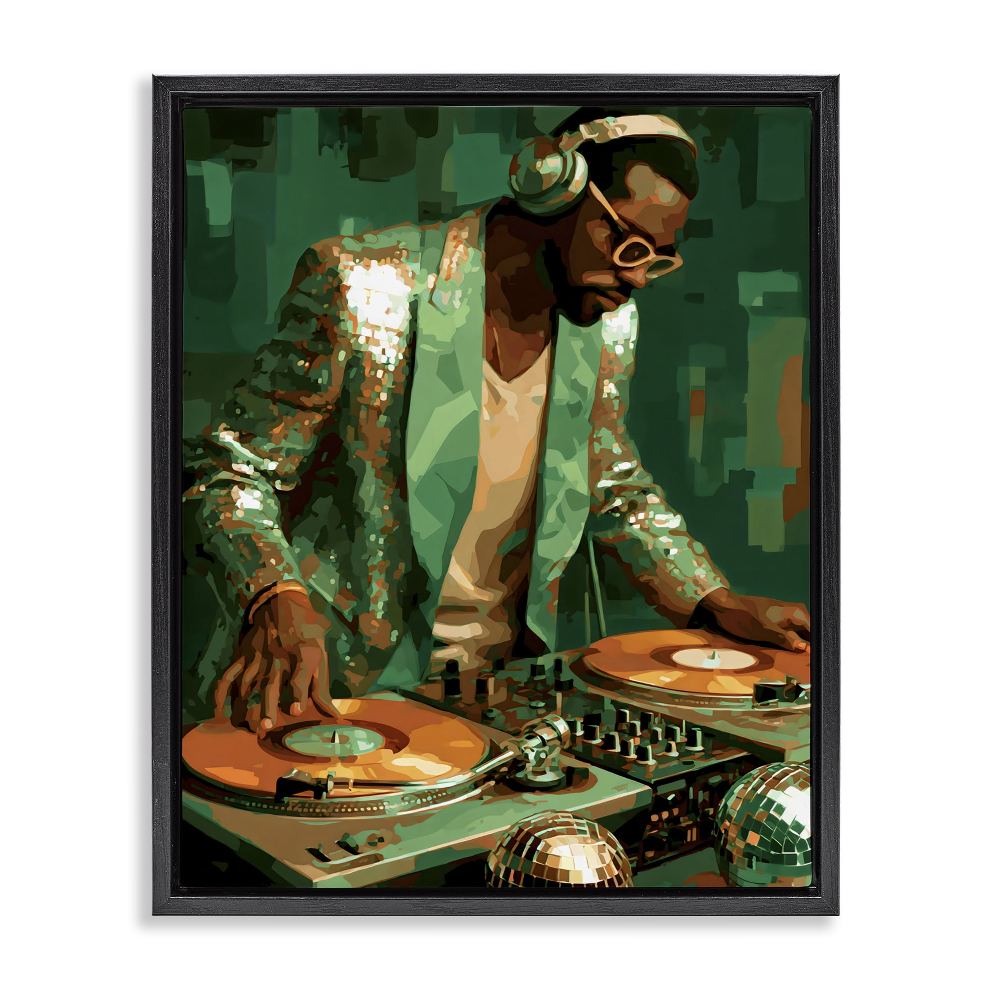Stupell Industries Green Disco DJ Music Black Framed Floater Canvas Wall Art, design by Franklyn Gregory