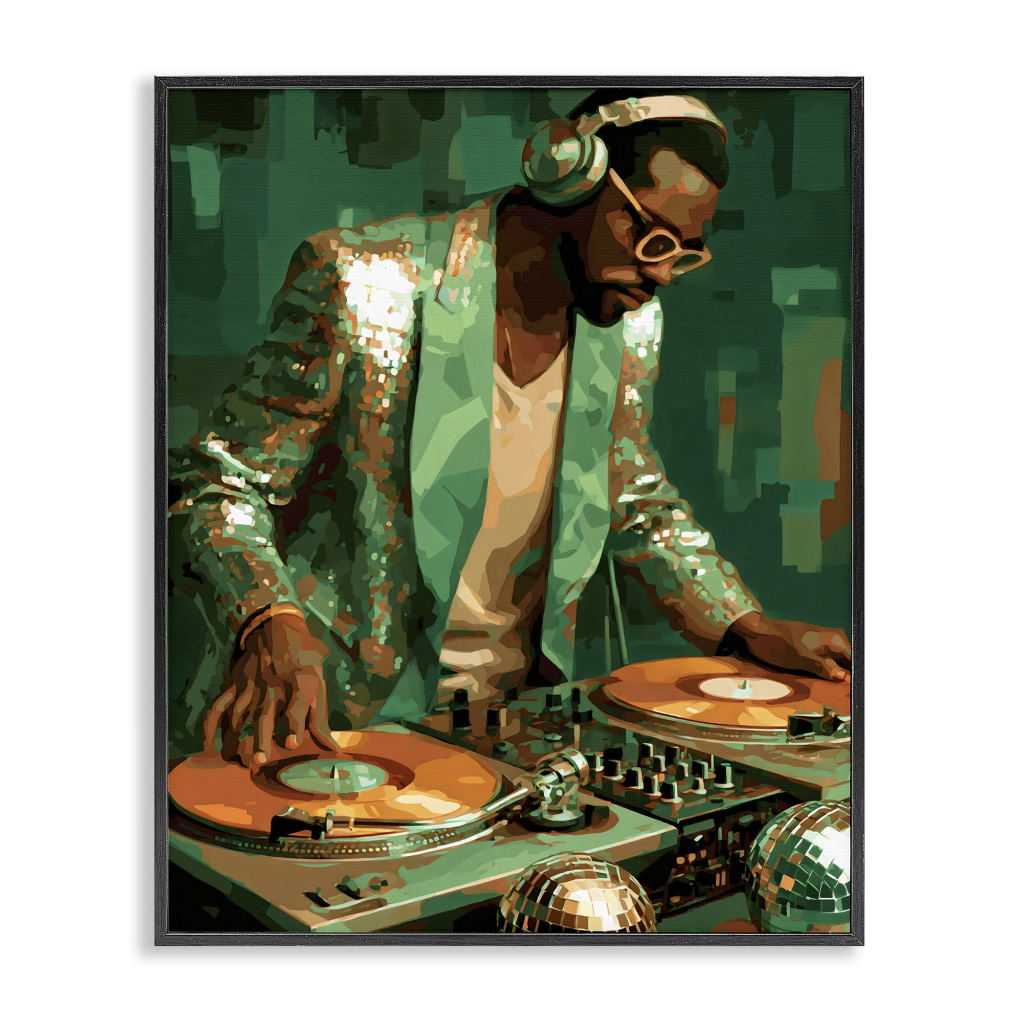 Stupell Industries Green Disco DJ Music Black Framed Giclee Art, design by Franklyn Gregory