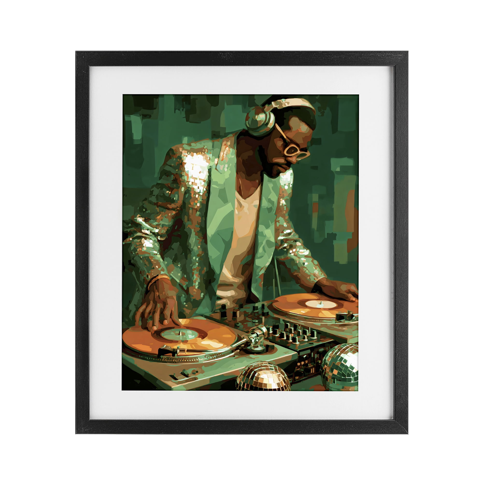 Stupell Industries Green Disco DJ Music Black Framed Print Under Glass, design by Franklyn Gregory