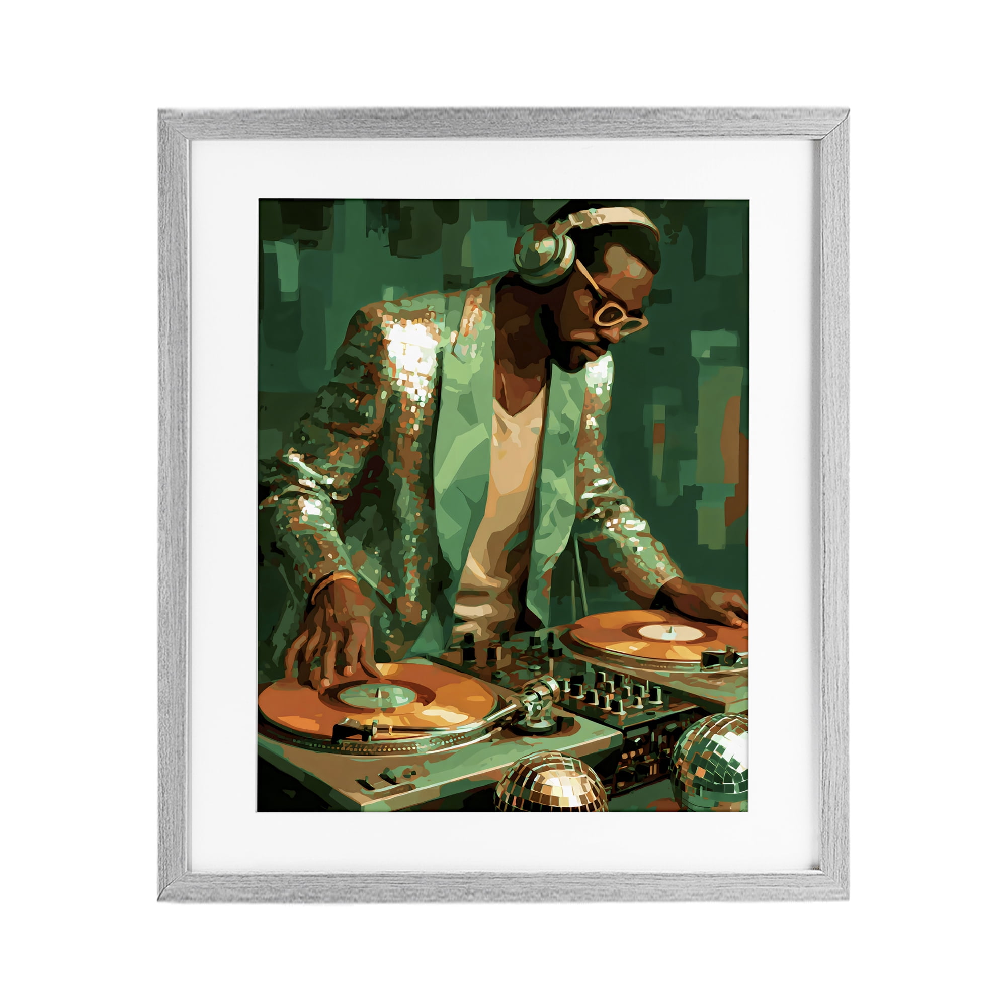 Stupell Industries Green Disco DJ Music Gray Framed Print Under Glass, design by Franklyn Gregory