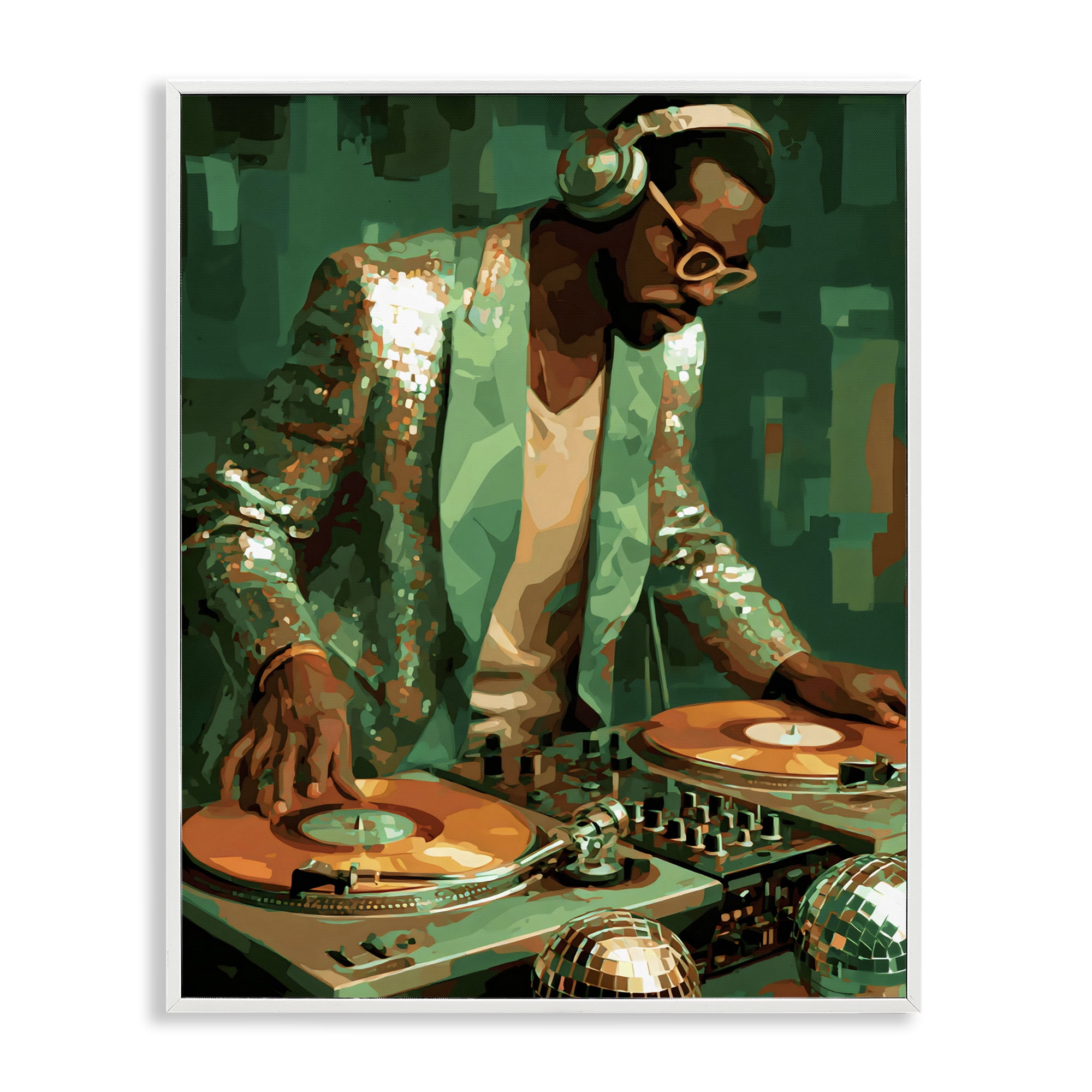 Stupell Industries Green Disco DJ Music White Framed Giclee Art, design by Franklyn Gregory