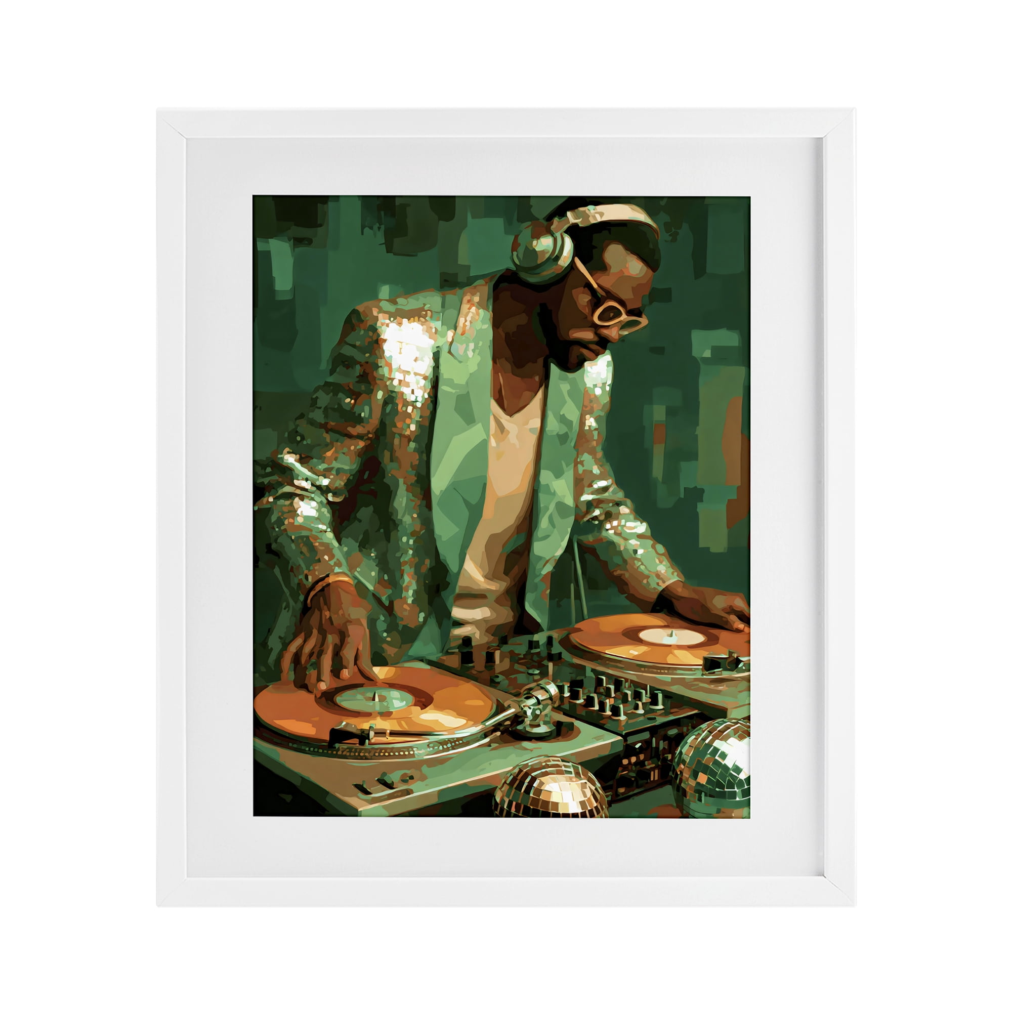 Stupell Industries Green Disco DJ Music White Framed Print Under Glass, design by Franklyn Gregory
