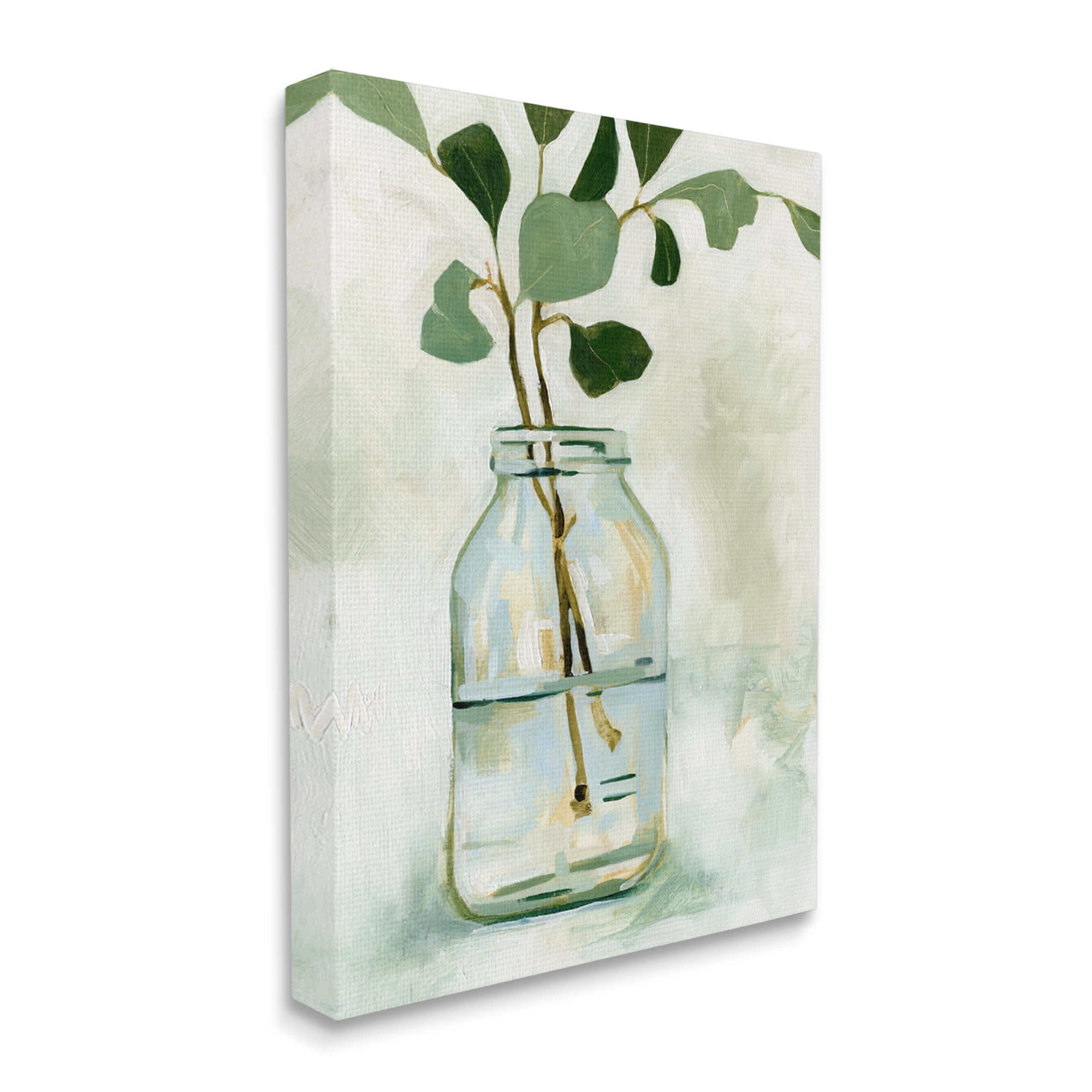 Stupell Industries Green Eucalyptus Branch Glass Jar Contemporary Still Life Botanical & Floral Painting Gallery Wrapped Canvas Print Wall Art, 36 x 48