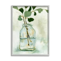 Stupell Industries Green Eucalyptus Branch Glass Jar Contemporary Still Life Botanical & Floral Painting Gray Framed Art Print Wall Art, 24 x 30