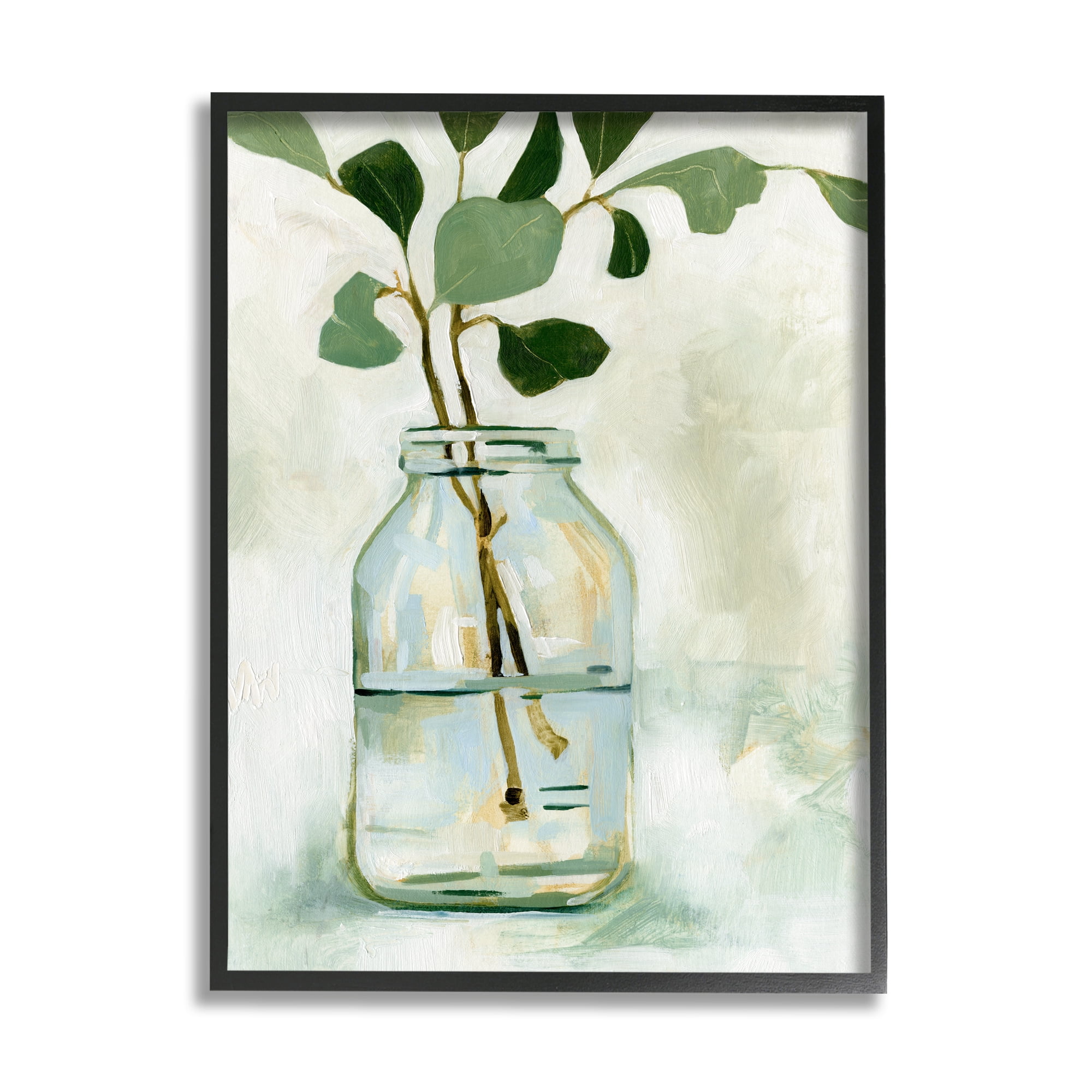 Stupell Industries Green Eucalyptus Branch Glass Jar Contemporary Still Life Farmhouse Painting Black Framed Art Print Wall Art, 24 x 30, Design by Emma Caroline