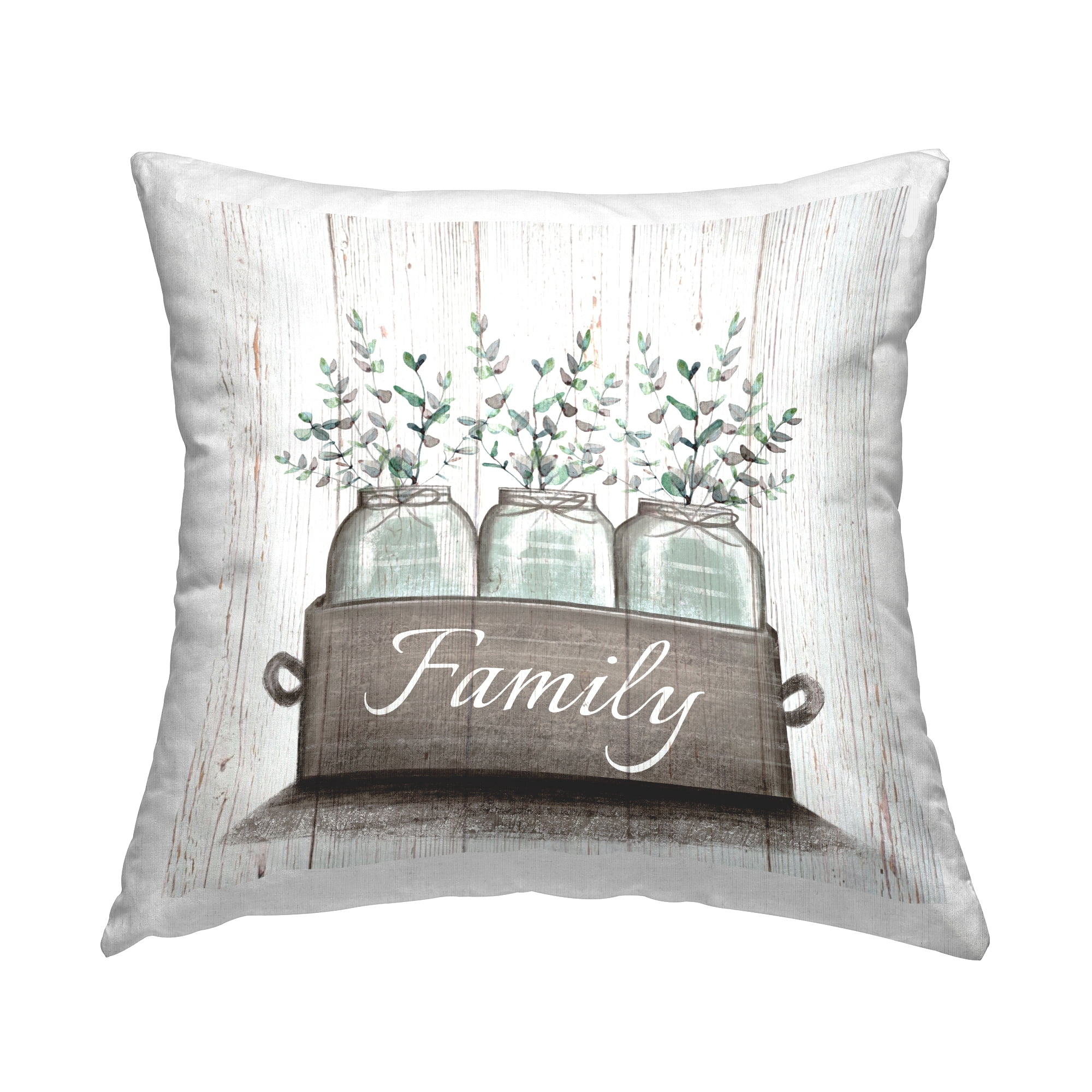Stupell Industries Green Eucalyptus Foliage Jars with Family Sentiments Farmhouse Off-White,18 x 7 x 18 Decorative Pillows