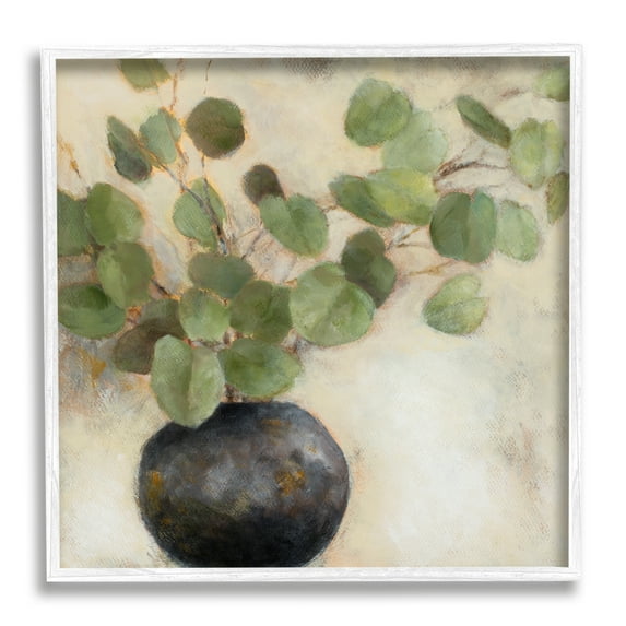 Stupell Industries Green Eucalyptus Leaves Potted Plant Artistic Brushstrokes Painting White Framed Art Print Wall Art, Design by Lanie Loreth