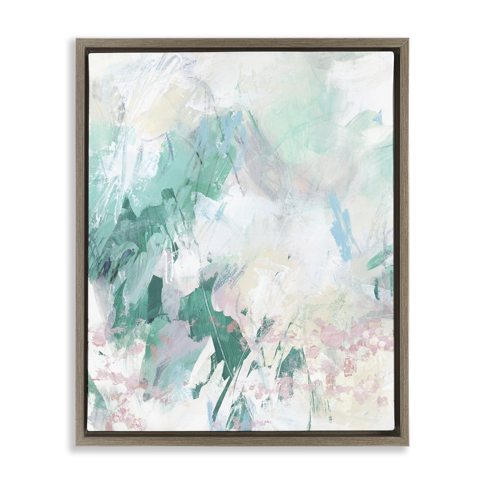 Stupell Industries Green Faded Splatter Abstract Painting Brown Floater Framed Canvas Art Print Wall Art, 17 x 21