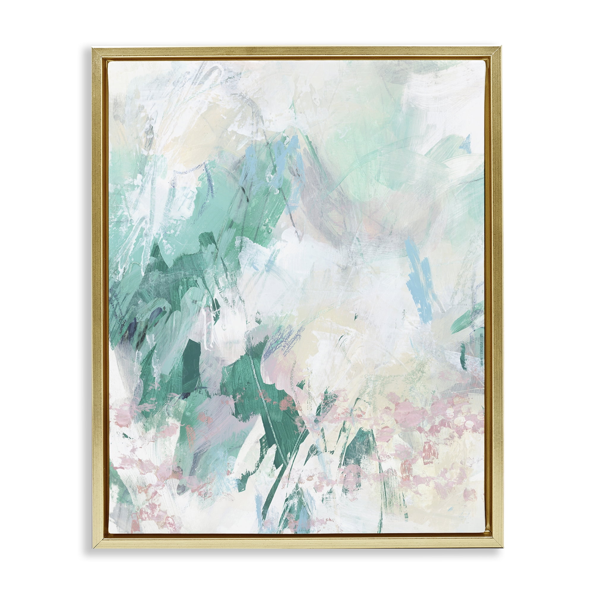 Stupell Industries Green Faded Splatter Abstract Painting Gold Floater Framed Canvas Art Print Wall Art, 17 x 21