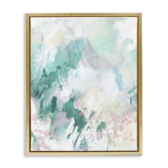 Stupell Industries Green Faded Splatter Abstract Painting Gold Floater Framed Canvas Art Print Wall Art, 17 x 21