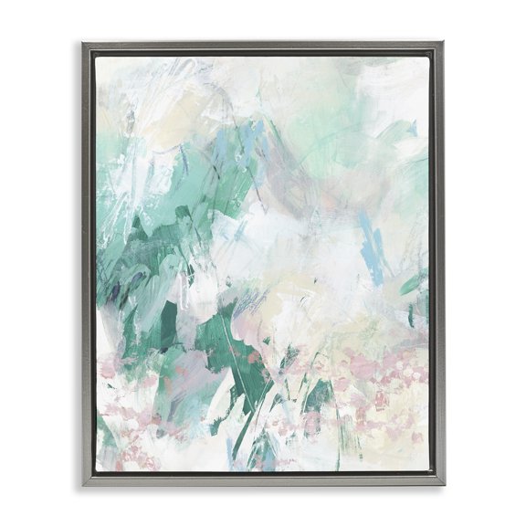 Stupell Industries Green Faded Splatter Abstract Painting Gray Floater Framed Canvas Art Print Wall Art, 17 x 21