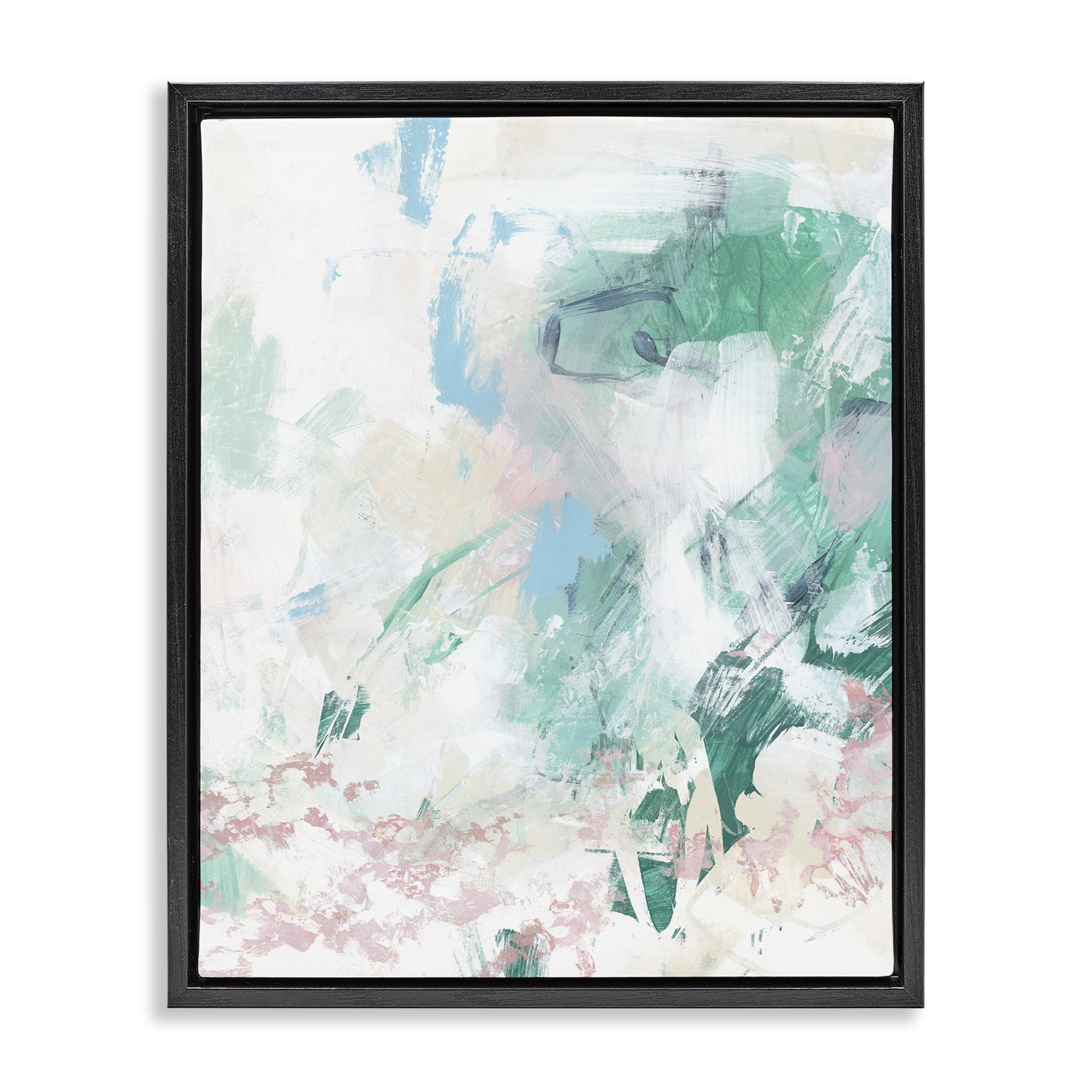 Stupell Industries Green Fading Brush Strokes Abstract Painting Black Floater Framed Canvas Art Print Wall Art, 25 x 31