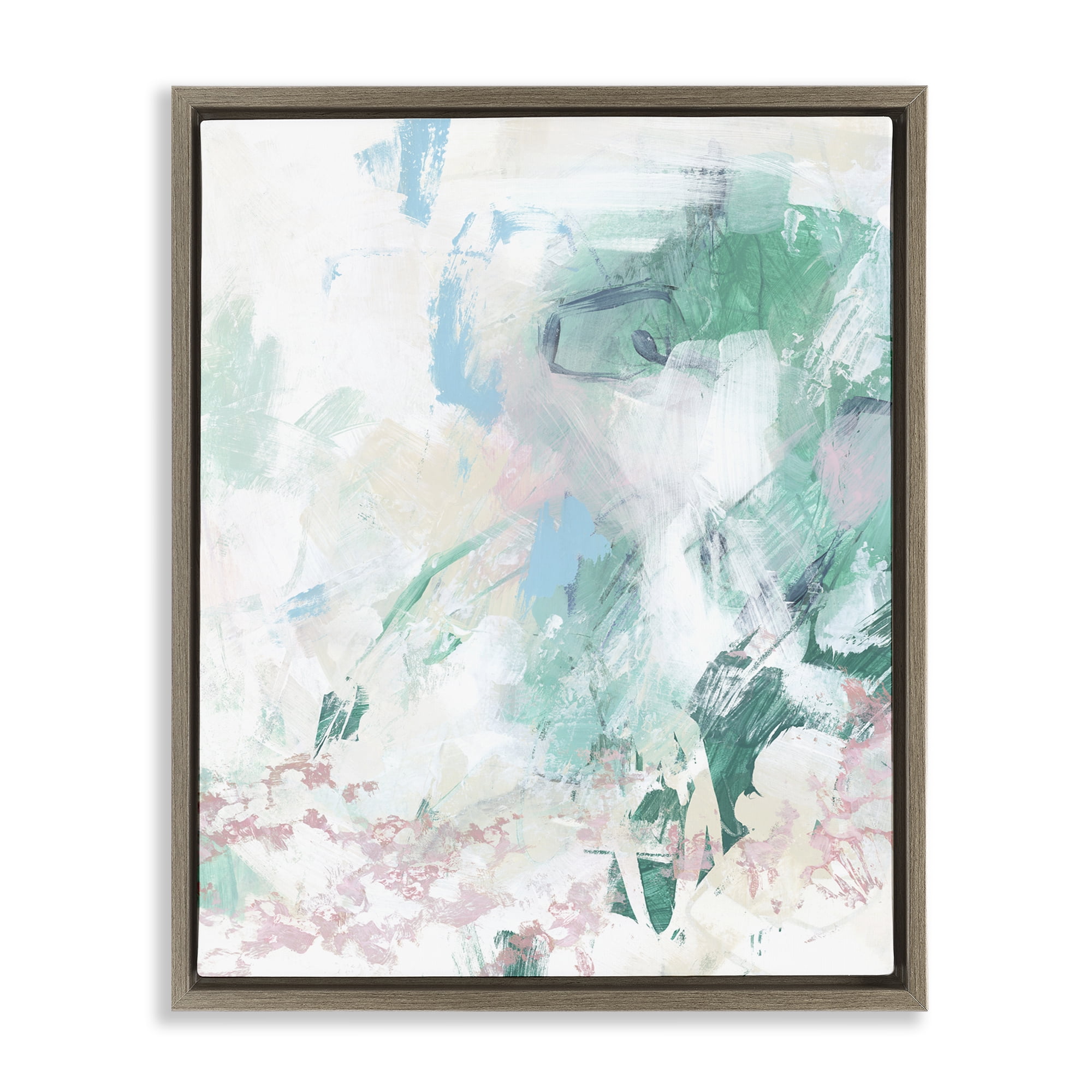 Stupell Industries Green Fading Brush Strokes Abstract Painting Brown Floater Framed Canvas Art Print Wall Art, 25 x 31