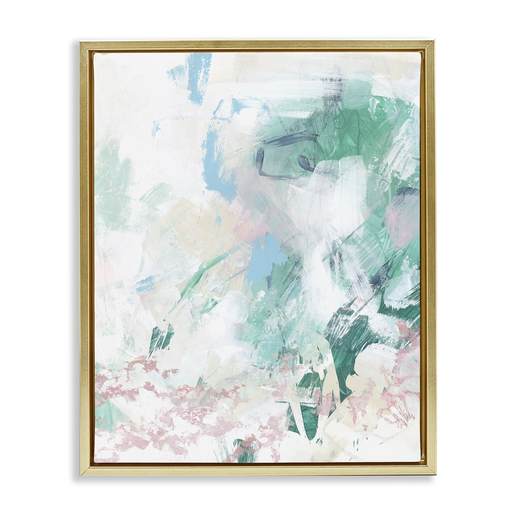 Stupell Industries Green Fading Brush Strokes Abstract Painting Gold Floater Framed Canvas Art Print Wall Art, 25 x 31