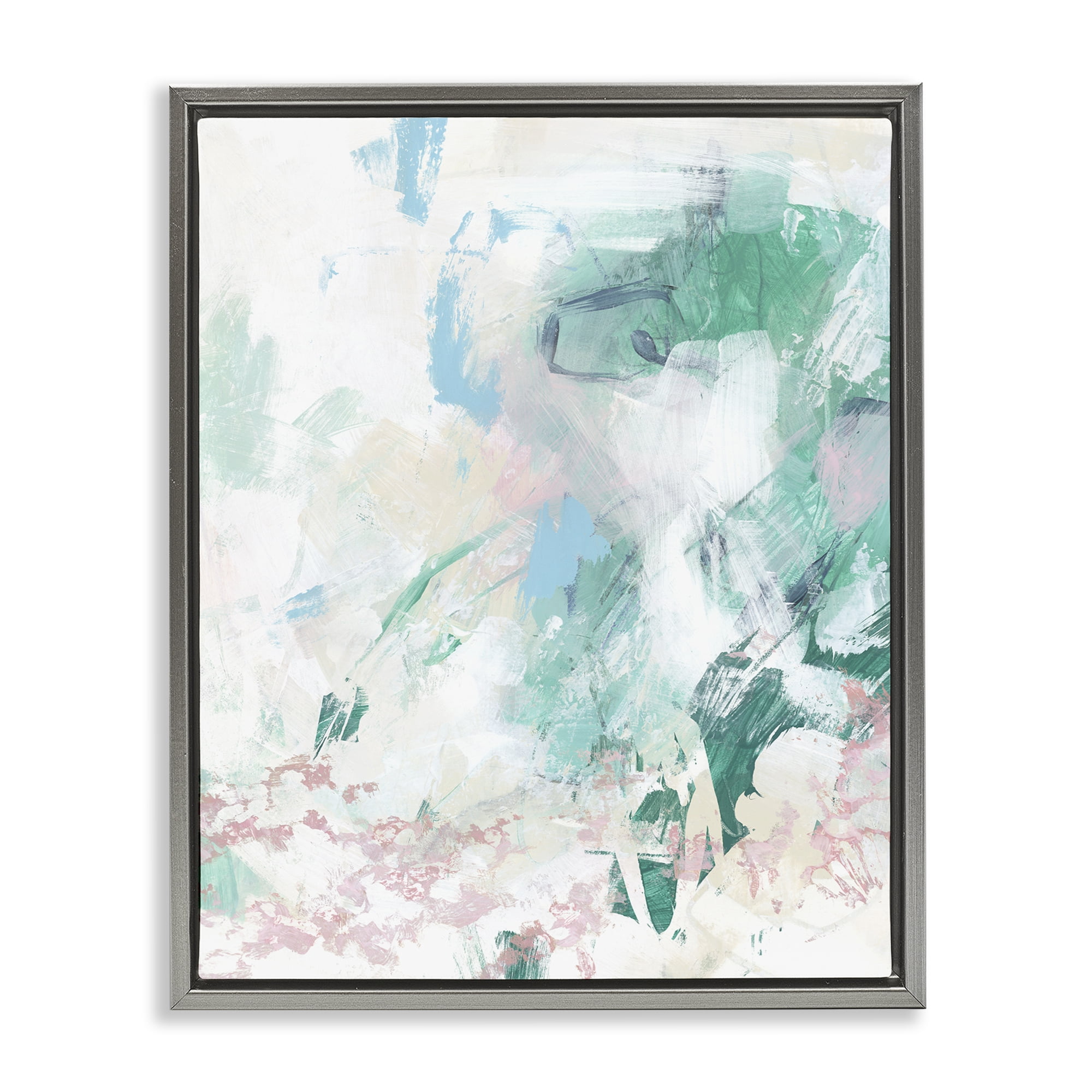 Stupell Industries Green Fading Brush Strokes Abstract Painting Gray Floater Framed Canvas Art Print Wall Art, 17 x 21