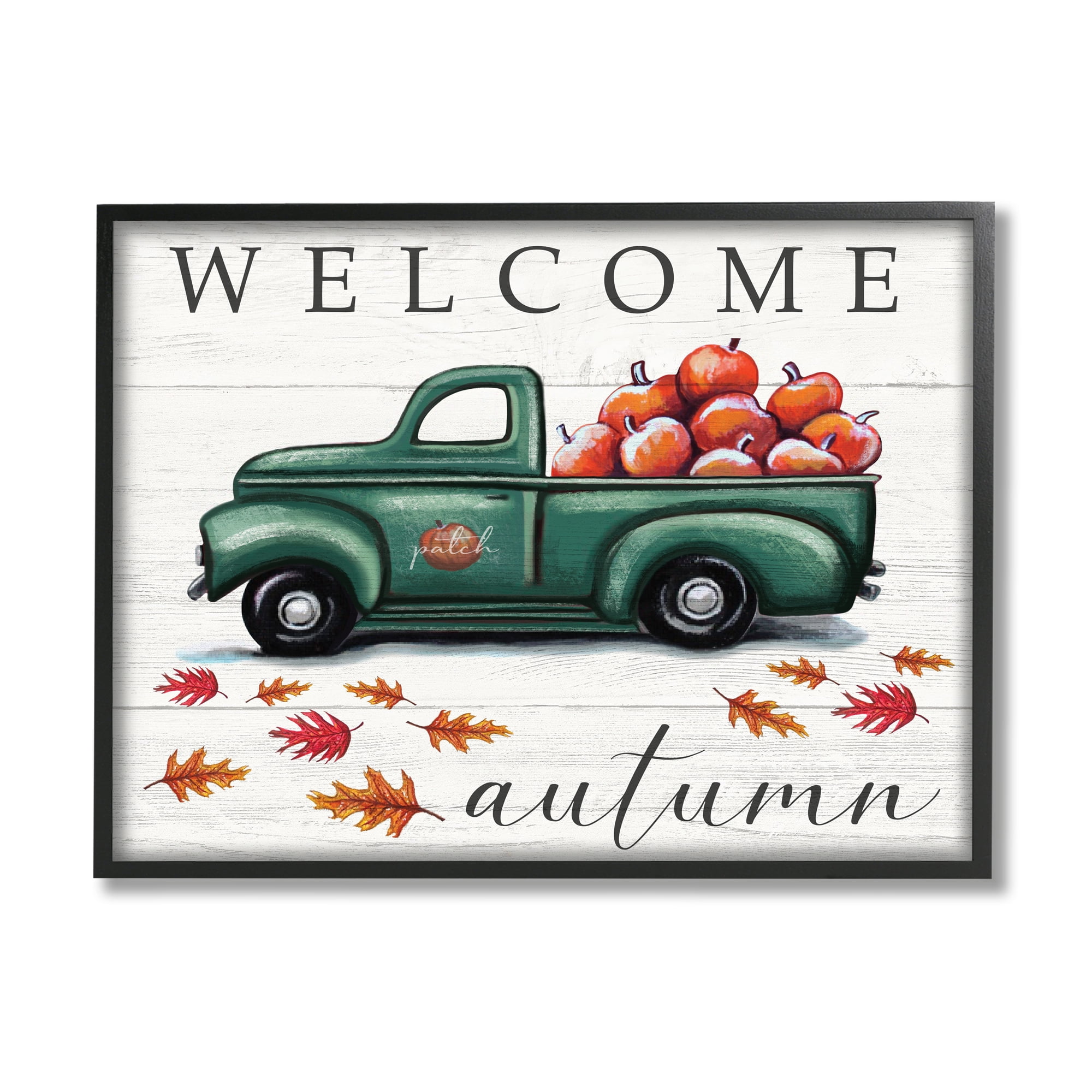 Stupell Industries Green Farm Truck Autumn Apple Harvest Welcome Sign, 11 x 14, Designed by Elizabeth Tyndall